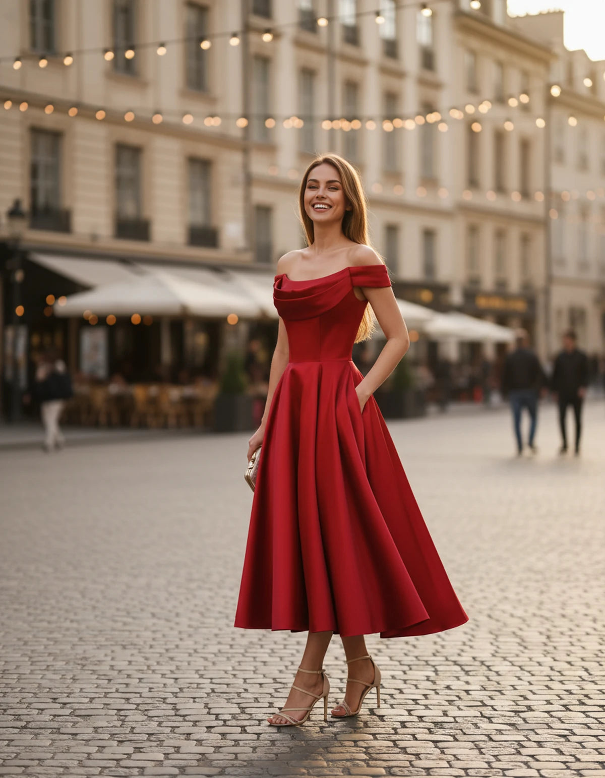 Emiliane Midi Dresses — Red | SKU: SD-02830-red-2,SD-02830-red-4,SD-02830-red-6,SD-02830-red-8,SD-02830-red-10,SD-02830-red-12,SD-02830-red-14,SD-02830-red-16,SD-02830-red-16W,SD-02830-red-18W,SD-02830-red-20W,SD-02830-red-22W