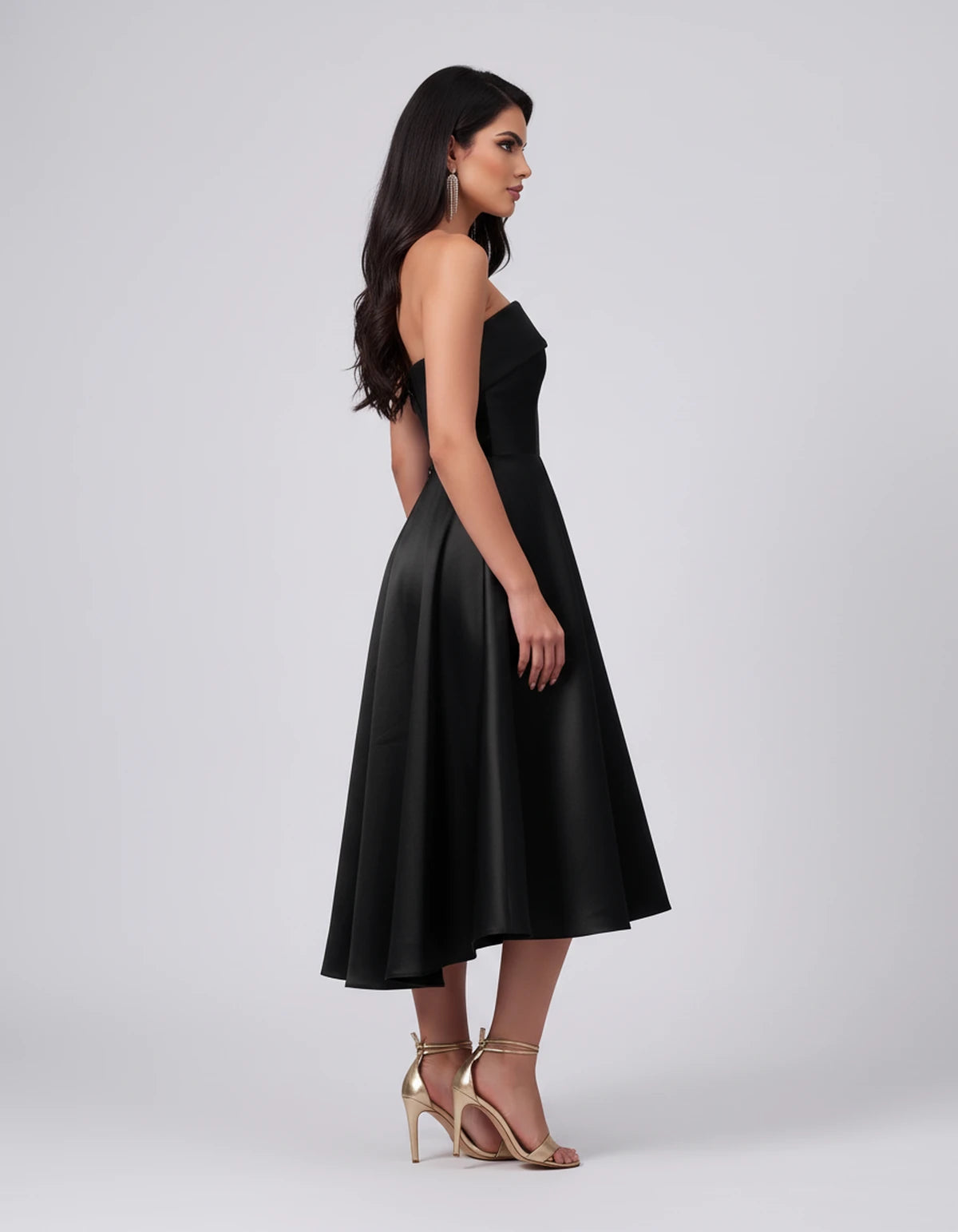 Esmeralde Midi Dresses — Black | SKU: SD-95025-black-2,SD-95025-black-4,SD-95025-black-6,SD-95025-black-8,SD-95025-black-10,SD-95025-black-12,SD-95025-black-14,SD-95025-black-16,SD-95025-black-16W,SD-95025-black-18W,SD-95025-black-20W,SD-95025-black-22W