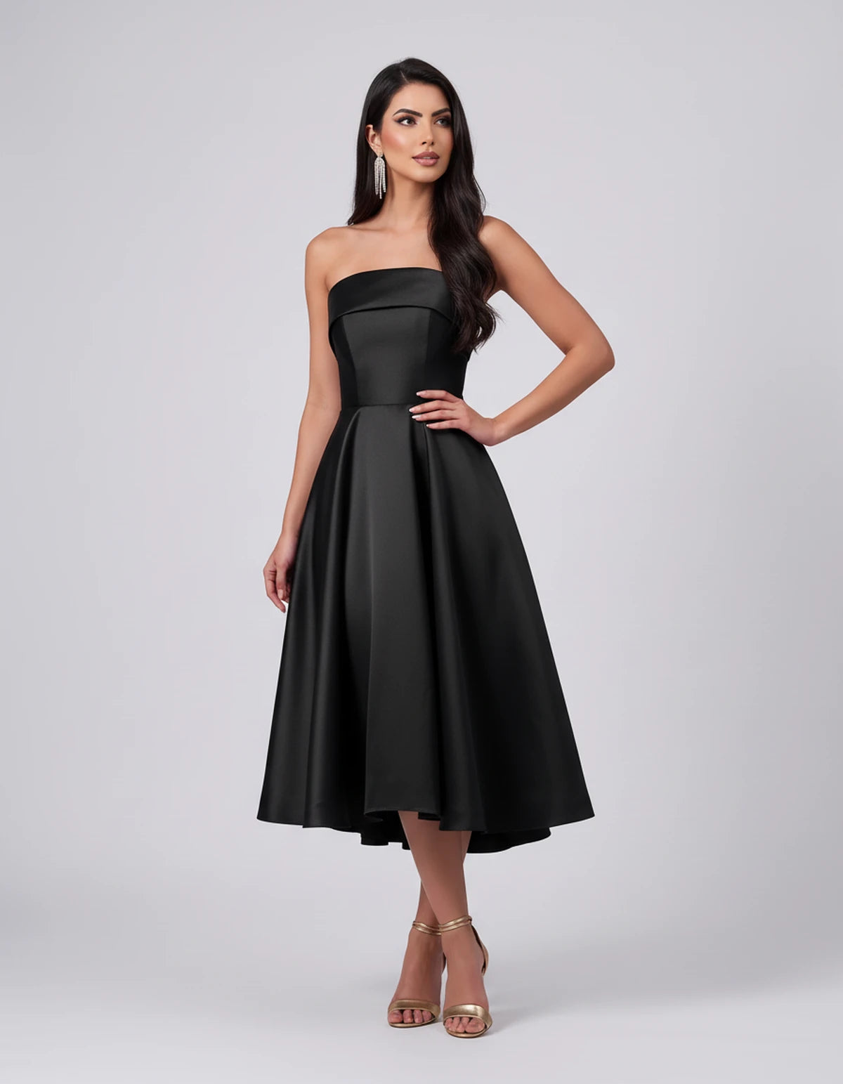 Esmeralde Midi Dresses — Black | SKU: SD-95025-black-2,SD-95025-black-4,SD-95025-black-6,SD-95025-black-8,SD-95025-black-10,SD-95025-black-12,SD-95025-black-14,SD-95025-black-16,SD-95025-black-16W,SD-95025-black-18W,SD-95025-black-20W,SD-95025-black-22W