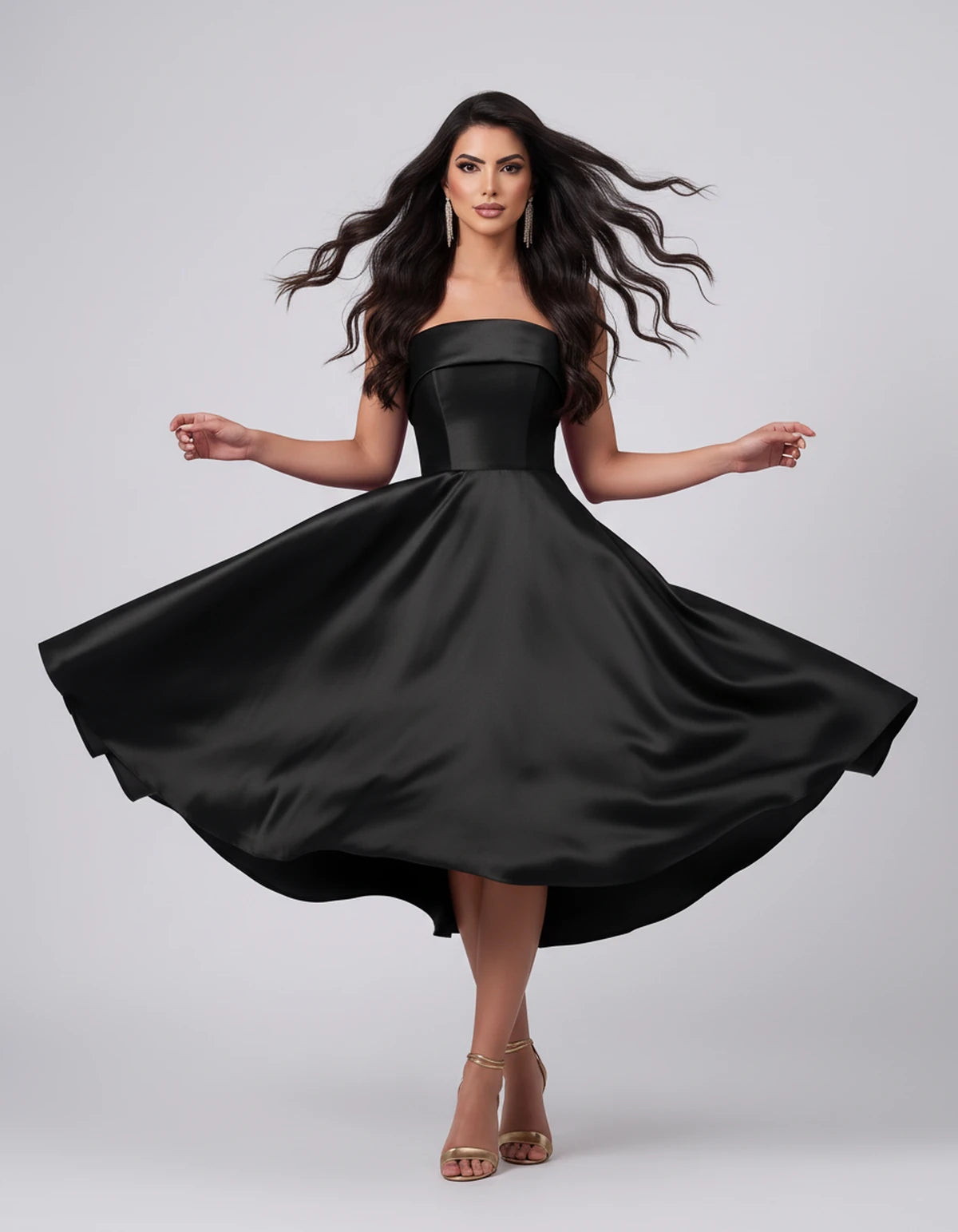 Esmeralde Midi Dresses — Black | SKU: SD-95025-black-2,SD-95025-black-4,SD-95025-black-6,SD-95025-black-8,SD-95025-black-10,SD-95025-black-12,SD-95025-black-14,SD-95025-black-16,SD-95025-black-16W,SD-95025-black-18W,SD-95025-black-20W,SD-95025-black-22W
