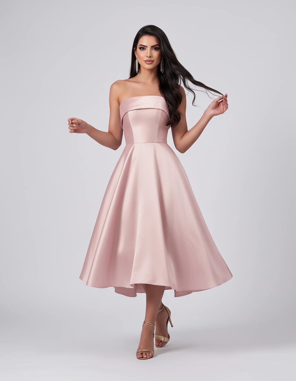 Esmeralde Midi Dresses — Pink | SKU: SD-95025-pink-2,SD-95025-pink-4,SD-95025-pink-6,SD-95025-pink-8,SD-95025-pink-10,SD-95025-pink-12,SD-95025-pink-14,SD-95025-pink-16,SD-95025-pink-16W,SD-95025-pink-18W,SD-95025-pink-20W,SD-95025-pink-22W
