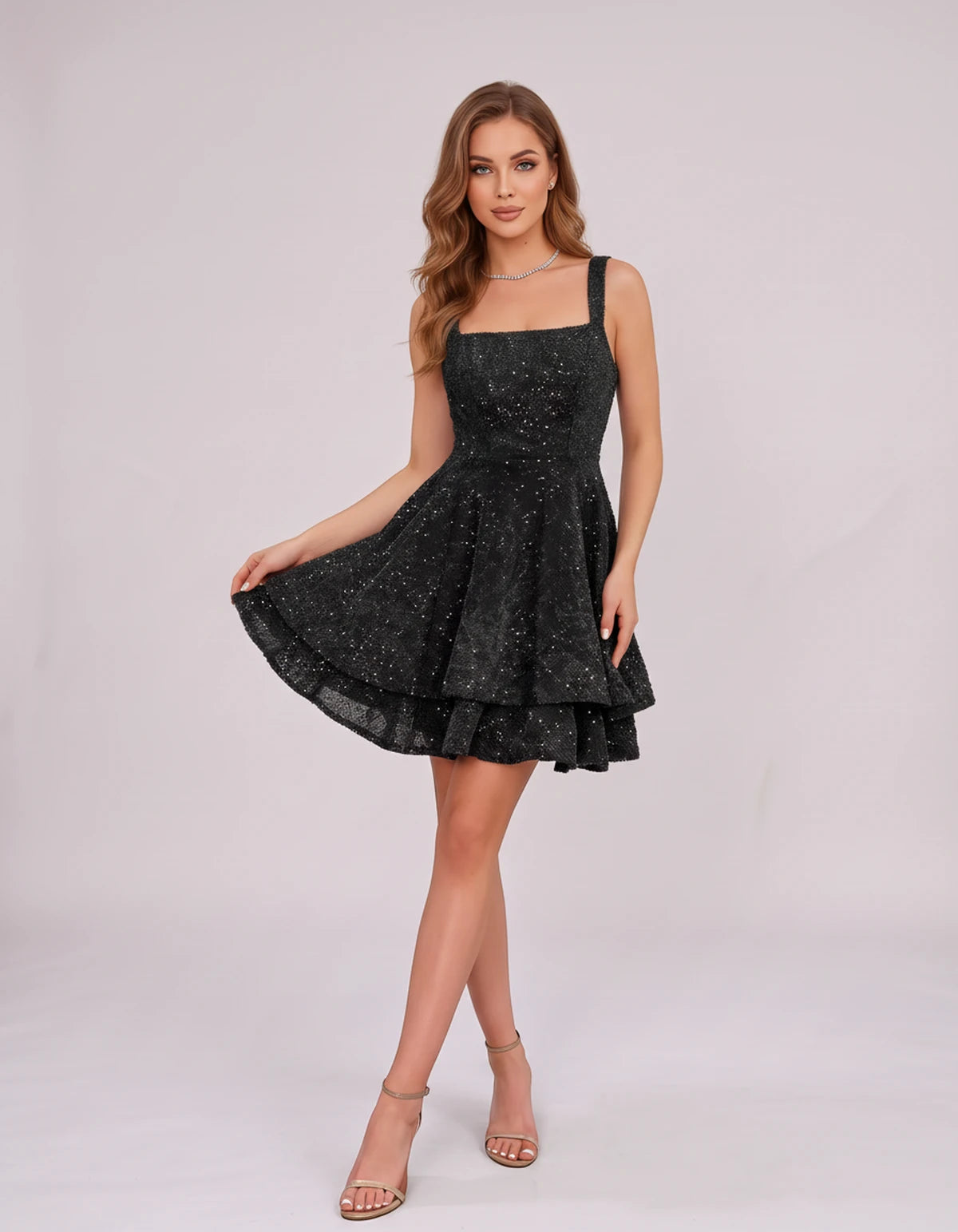 Esperance Mini Dress — Black | SKU: SD-99131-black-2,SD-99131-black-4,SD-99131-black-6,SD-99131-black-8,SD-99131-black-10,SD-99131-black-12,SD-99131-black-14,SD-99131-black-16,SD-99131-black-16W,SD-99131-black-18W,SD-99131-black-20W,SD-99131-black-22W