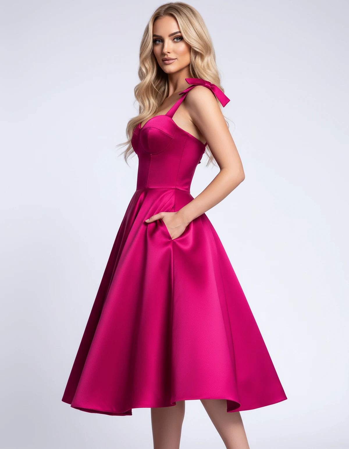 Etoile Midi Dresses — Hot Pink | SKU: SD-85492-hotpink-2,SD-85492-hotpink-4,SD-85492-hotpink-6,SD-85492-hotpink-8,SD-85492-hotpink-10,SD-85492-hotpink-12,SD-85492-hotpink-14,SD-85492-hotpink-16,SD-85492-hotpink-16W,SD-85492-hotpink-18W