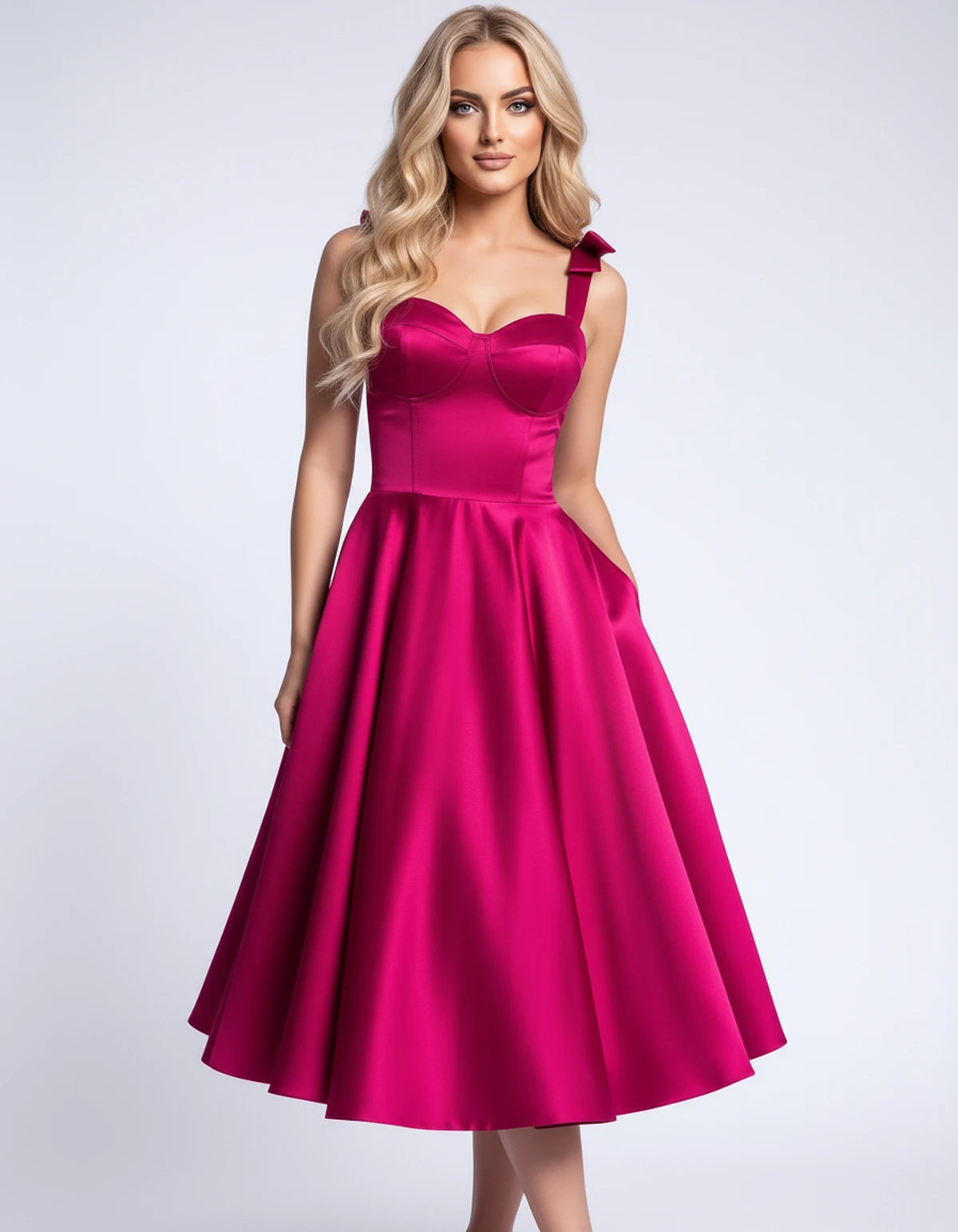 Etoile Midi Dresses — Hot Pink | SKU: SD-85492-hotpink-2,SD-85492-hotpink-4,SD-85492-hotpink-6,SD-85492-hotpink-8,SD-85492-hotpink-10,SD-85492-hotpink-12,SD-85492-hotpink-14,SD-85492-hotpink-16,SD-85492-hotpink-16W,SD-85492-hotpink-18W