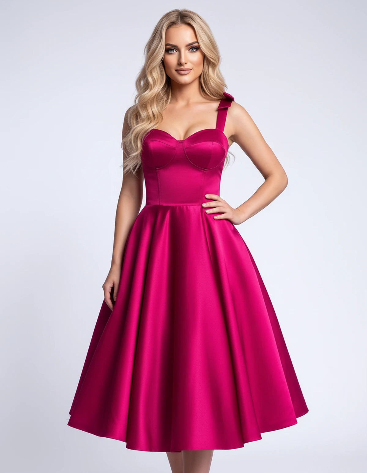 Etoile Midi Dresses — Hot Pink | SKU: SD-85492-hotpink-2,SD-85492-hotpink-4,SD-85492-hotpink-6,SD-85492-hotpink-8,SD-85492-hotpink-10,SD-85492-hotpink-12,SD-85492-hotpink-14,SD-85492-hotpink-16,SD-85492-hotpink-16W,SD-85492-hotpink-18W