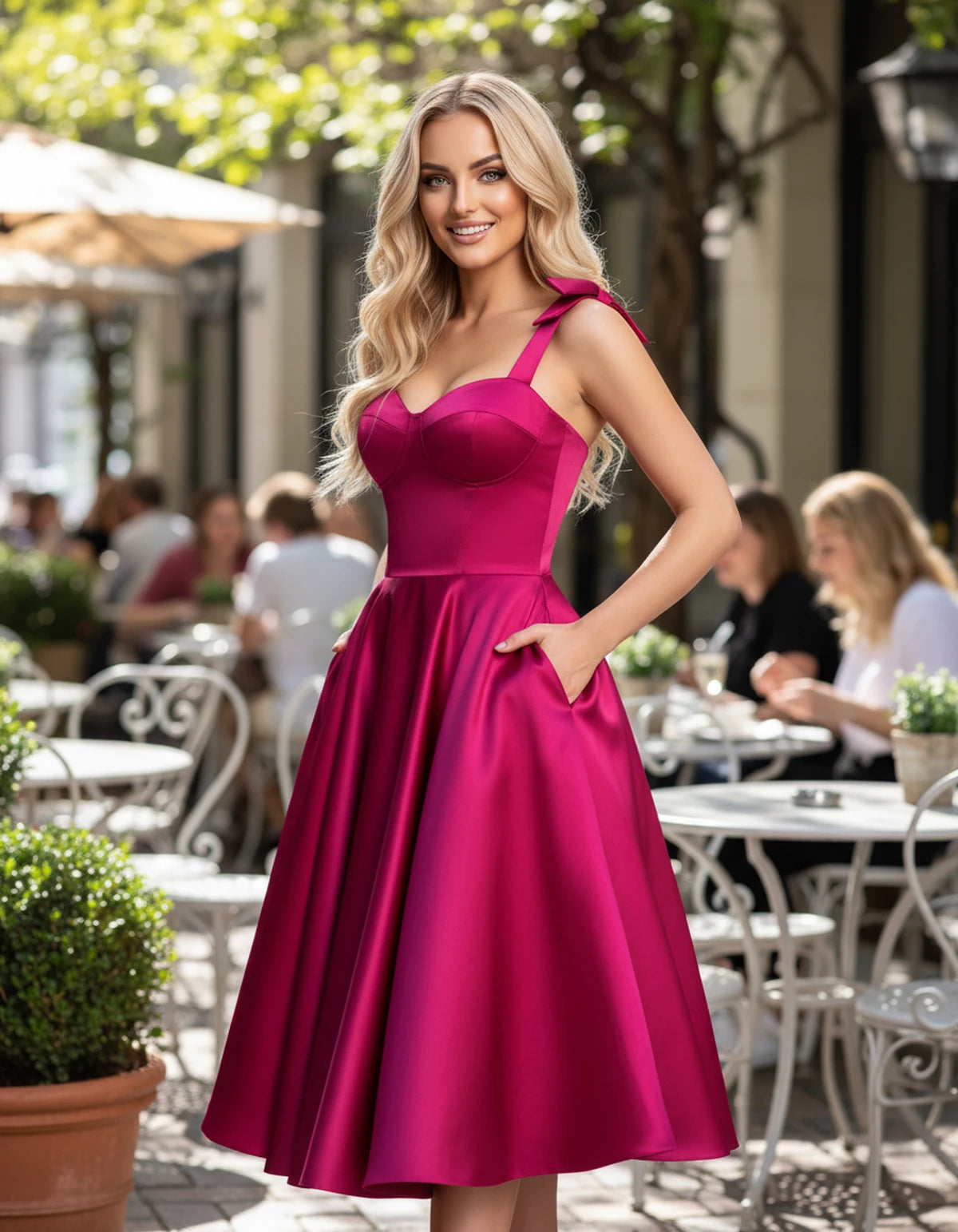 Etoile Midi Dresses — Hot Pink | SKU: SD-85492-hotpink-2,SD-85492-hotpink-4,SD-85492-hotpink-6,SD-85492-hotpink-8,SD-85492-hotpink-10,SD-85492-hotpink-12,SD-85492-hotpink-14,SD-85492-hotpink-16,SD-85492-hotpink-16W,SD-85492-hotpink-18W