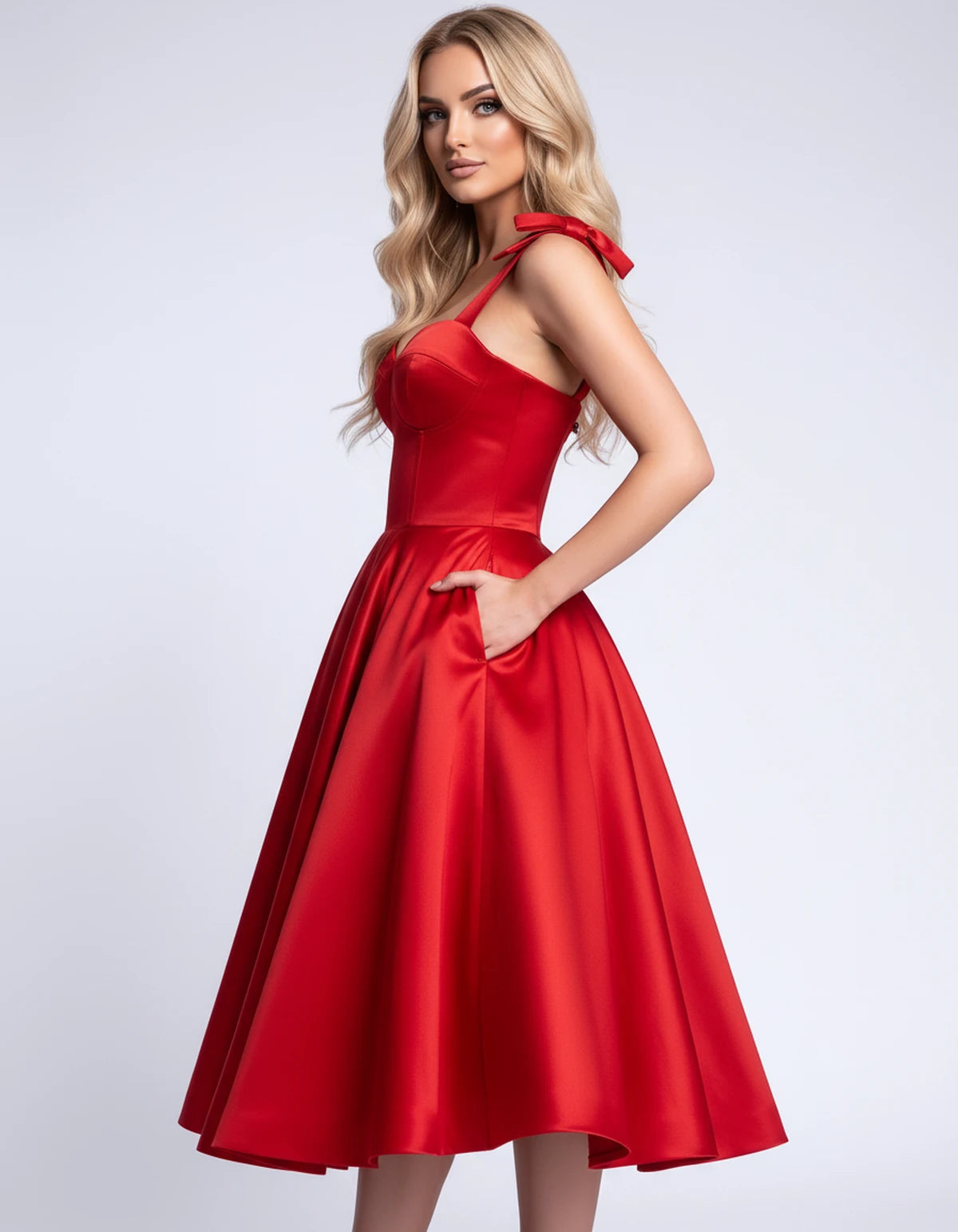Etoile Midi Dresses — Red | SKU: SD-85492-red-2,SD-85492-red-4,SD-85492-red-6,SD-85492-red-8,SD-85492-red-10,SD-85492-red-12,SD-85492-red-14,SD-85492-red-16,SD-85492-red-16W,SD-85492-red-18W