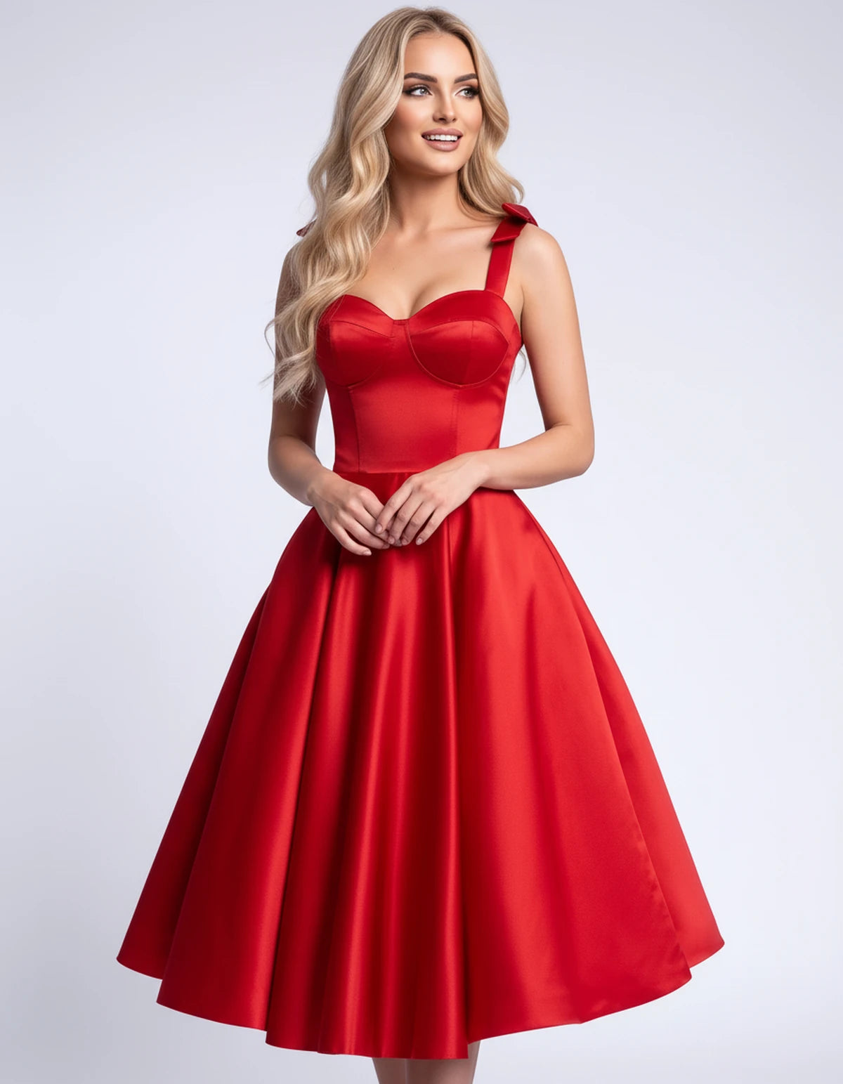 Etoile Midi Dresses — Red | SKU: SD-85492-red-2,SD-85492-red-4,SD-85492-red-6,SD-85492-red-8,SD-85492-red-10,SD-85492-red-12,SD-85492-red-14,SD-85492-red-16,SD-85492-red-16W,SD-85492-red-18W