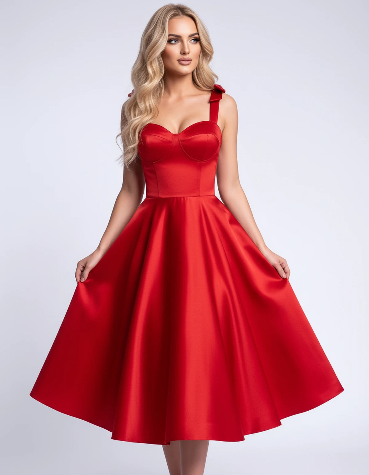 Etoile Midi Dresses — Red | SKU: SD-85492-red-2,SD-85492-red-4,SD-85492-red-6,SD-85492-red-8,SD-85492-red-10,SD-85492-red-12,SD-85492-red-14,SD-85492-red-16,SD-85492-red-16W,SD-85492-red-18W