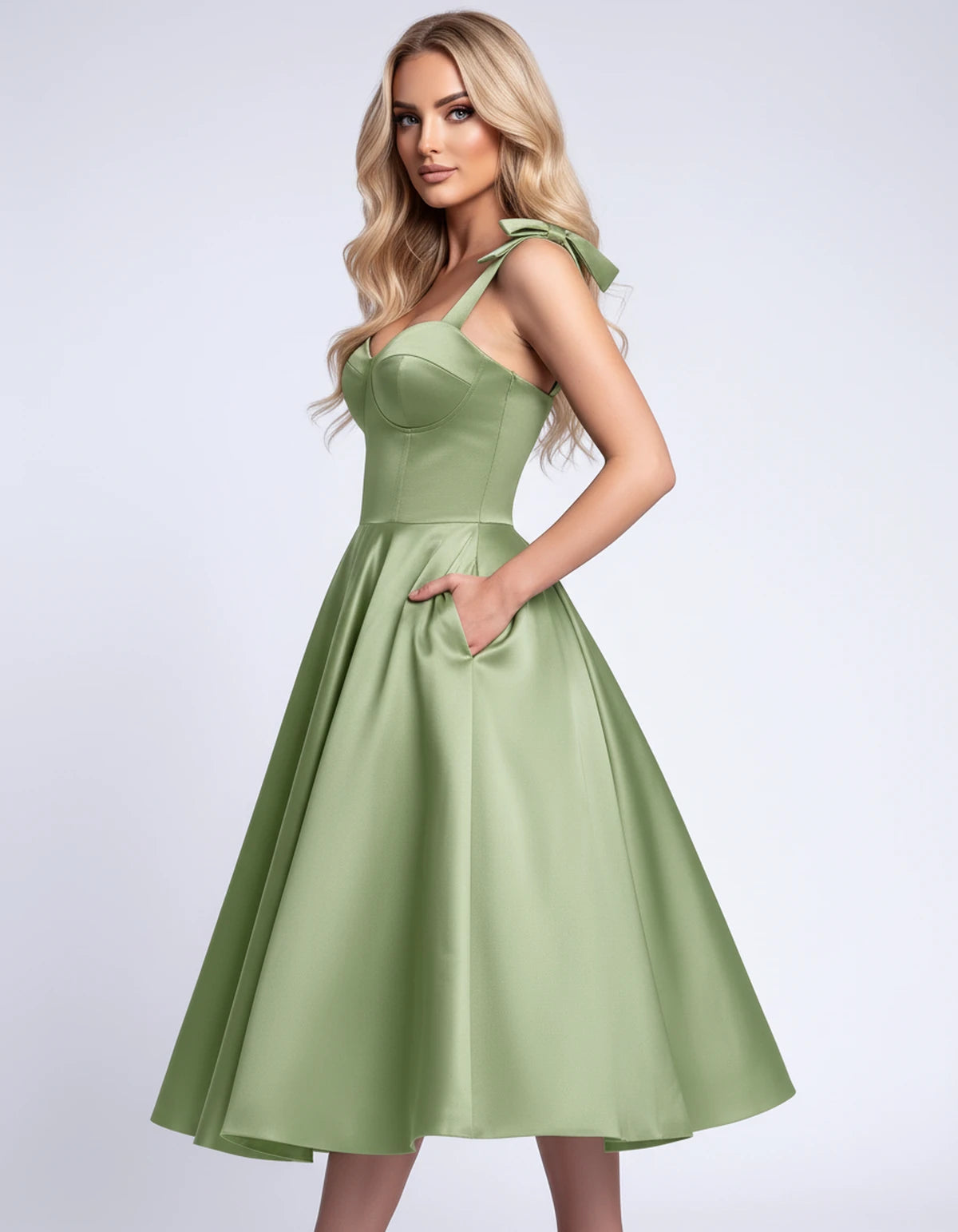 Etoile Midi Dresses — Sage Green | SKU: SD-85492-sagegreen-2,SD-85492-sagegreen-4,SD-85492-sagegreen-6,SD-85492-sagegreen-8,SD-85492-sagegreen-10,SD-85492-sagegreen-12,SD-85492-sagegreen-14,SD-85492-sagegreen-16,SD-85492-sagegreen-16W,SD-85492-sagegreen-18W