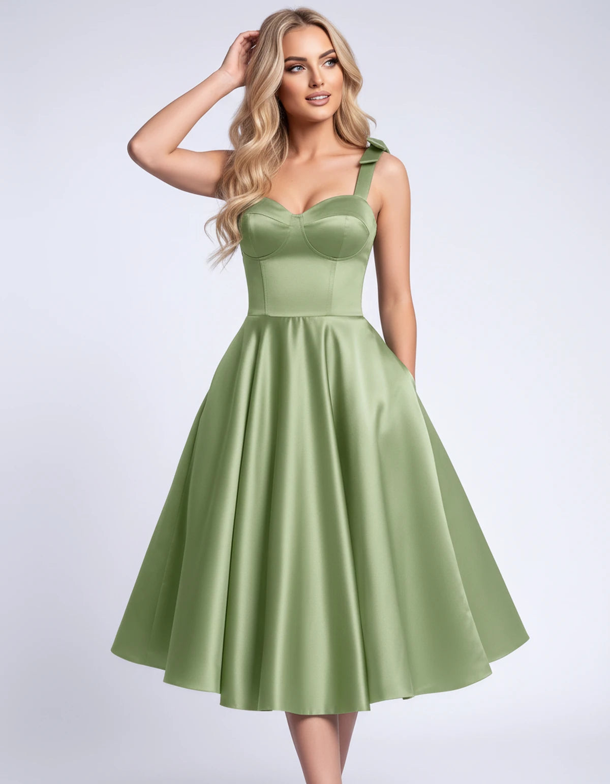 Etoile Midi Dresses — Sage Green | SKU: SD-85492-sagegreen-2,SD-85492-sagegreen-4,SD-85492-sagegreen-6,SD-85492-sagegreen-8,SD-85492-sagegreen-10,SD-85492-sagegreen-12,SD-85492-sagegreen-14,SD-85492-sagegreen-16,SD-85492-sagegreen-16W,SD-85492-sagegreen-18W