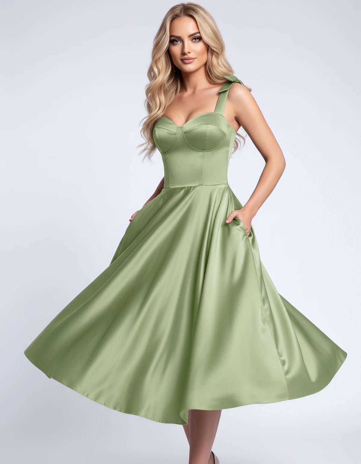 Etoile Midi Dresses — Sage Green | SKU: SD-85492-sagegreen-2,SD-85492-sagegreen-4,SD-85492-sagegreen-6,SD-85492-sagegreen-8,SD-85492-sagegreen-10,SD-85492-sagegreen-12,SD-85492-sagegreen-14,SD-85492-sagegreen-16,SD-85492-sagegreen-16W,SD-85492-sagegreen-18W