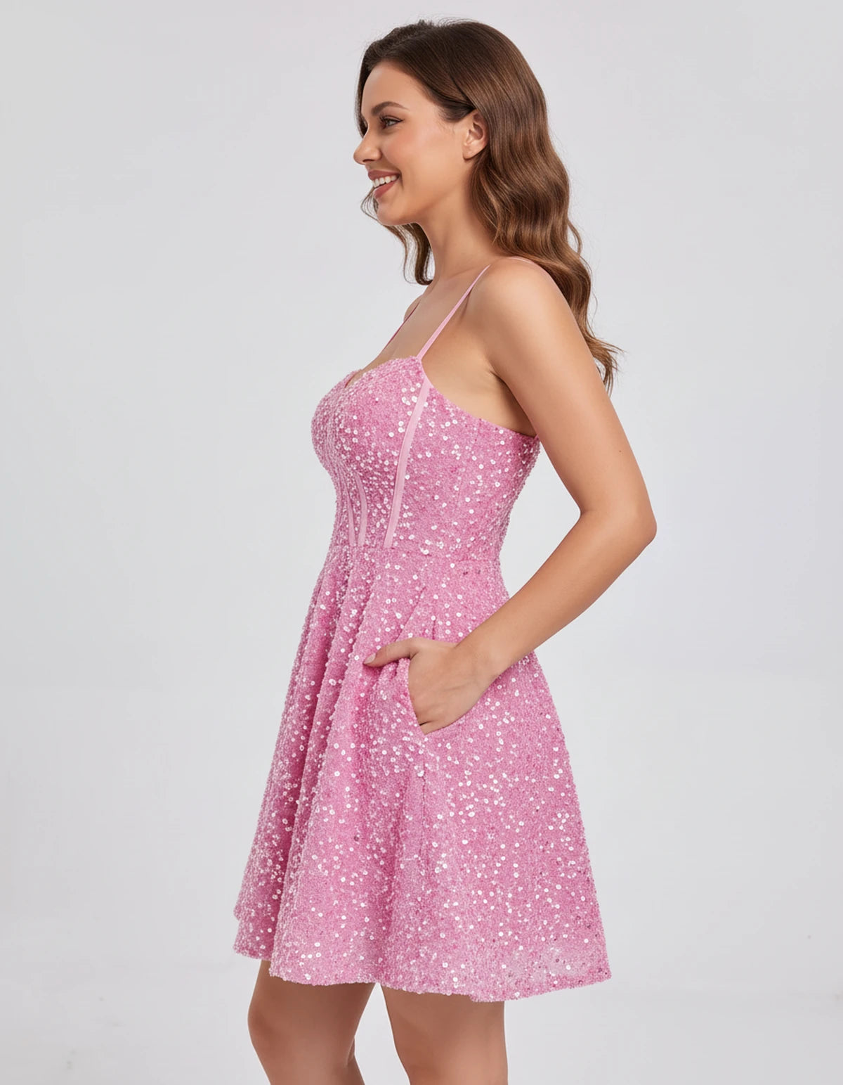 Eulalie Mini Dress — Pink | SKU: SD-60773-pink-2,SD-60773-pink-4,SD-60773-pink-6,SD-60773-pink-8,SD-60773-pink-10,SD-60773-pink-12,SD-60773-pink-14,SD-60773-pink-16,SD-60773-pink-16W,SD-60773-pink-18W