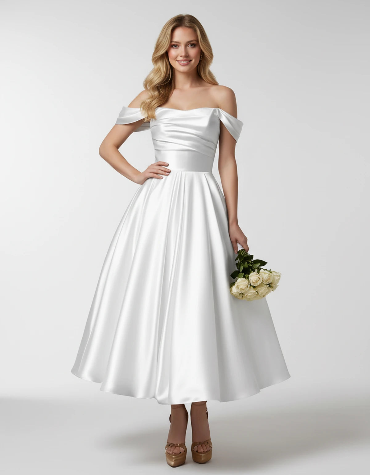 Faustina Midi Dresses — White | SKU: SD-24487-white-2,SD-24487-white-4,SD-24487-white-6,SD-24487-white-8,SD-24487-white-10,SD-24487-white-12,SD-24487-white-14,SD-24487-white-16,SD-24487-white-16W,SD-24487-white-18W,SD-24487-white-20W,SD-24487-white-22W