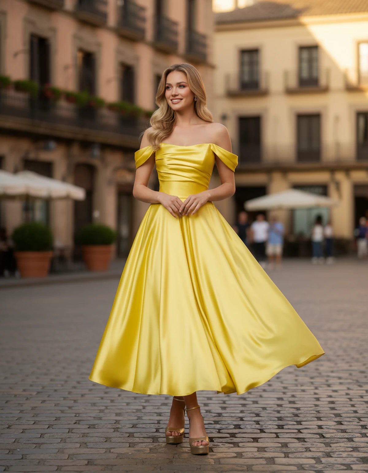 Faustina Midi Dresses — Yellow | SKU: SD-24487-yellow-2,SD-24487-yellow-4,SD-24487-yellow-6,SD-24487-yellow-8,SD-24487-yellow-10,SD-24487-yellow-12,SD-24487-yellow-14,SD-24487-yellow-16,SD-24487-yellow-16W,SD-24487-yellow-18W,SD-24487-yellow-20W,SD-24487-yellow-22W