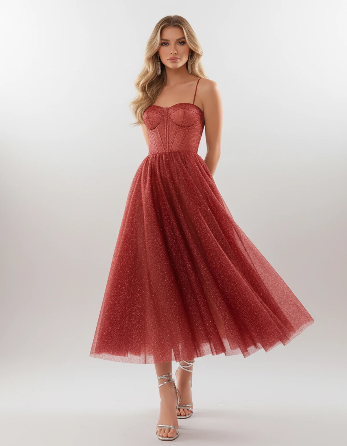 Filomena Midi Dresses — Red | SKU: SD-84441-red-2,SD-84441-red-4,SD-84441-red-6,SD-84441-red-8,SD-84441-red-10,SD-84441-red-12,SD-84441-red-14,SD-84441-red-16,SD-84441-red-16W,SD-84441-red-18W,SD-84441-red-20W,SD-84441-red-22W
