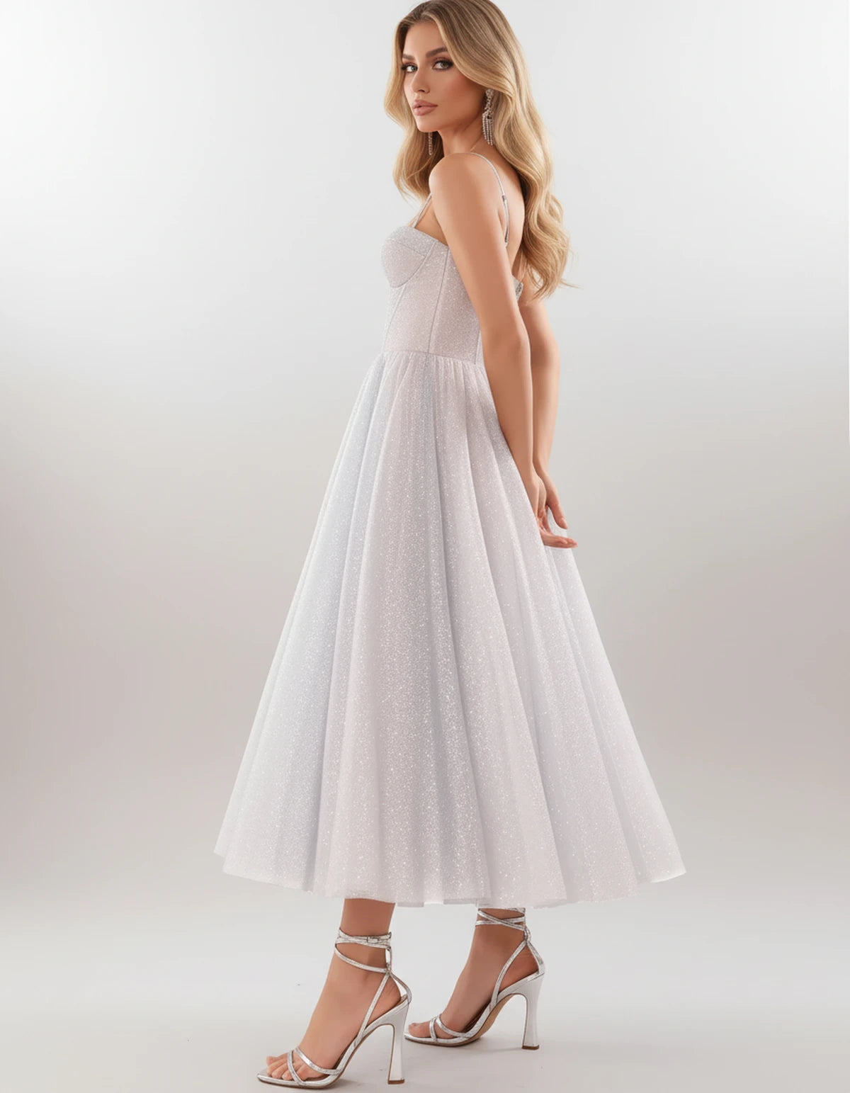 Filomena Midi Dresses — White | SKU: SD-84441-white-2,SD-84441-white-4,SD-84441-white-6,SD-84441-white-8,SD-84441-white-10,SD-84441-white-12,SD-84441-white-14,SD-84441-white-16,SD-84441-white-16W,SD-84441-white-18W,SD-84441-white-20W,SD-84441-white-22W