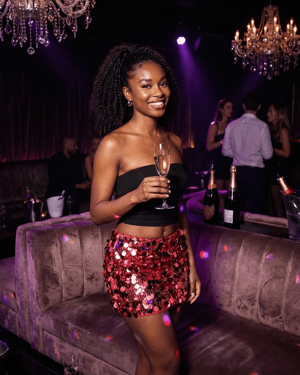 Flamenco Mini Skirt by SLIMONA, a stunning red sequin mini skirt perfect for parties and night-out events.