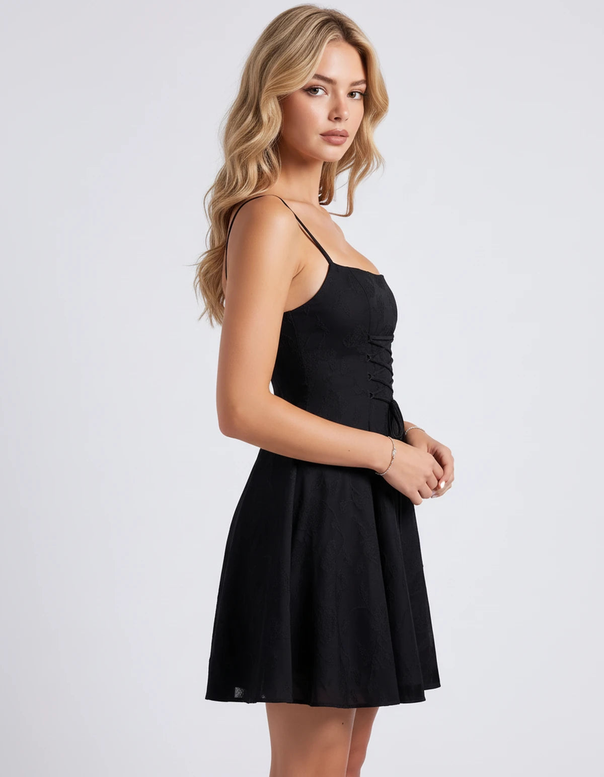 Flavienne Mini Dress — Black | SKU: SD-14421-black-2,SD-14421-black-4,SD-14421-black-6,SD-14421-black-8,SD-14421-black-10,SD-14421-black-12,SD-14421-black-14,SD-14421-black-16,SD-14421-black-16W,SD-14421-black-18W,SD-14421-black-20W,SD-14421-black-22W