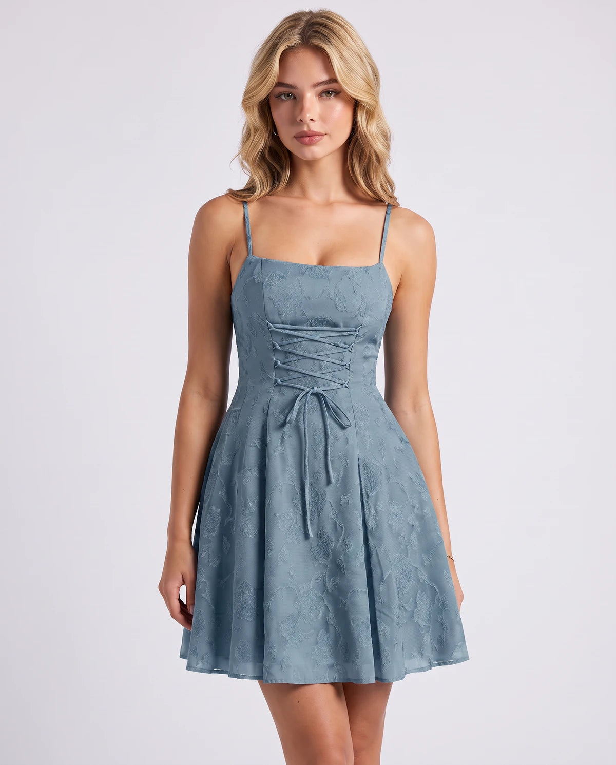 Flavienne Mini Dress — Dusty Blue