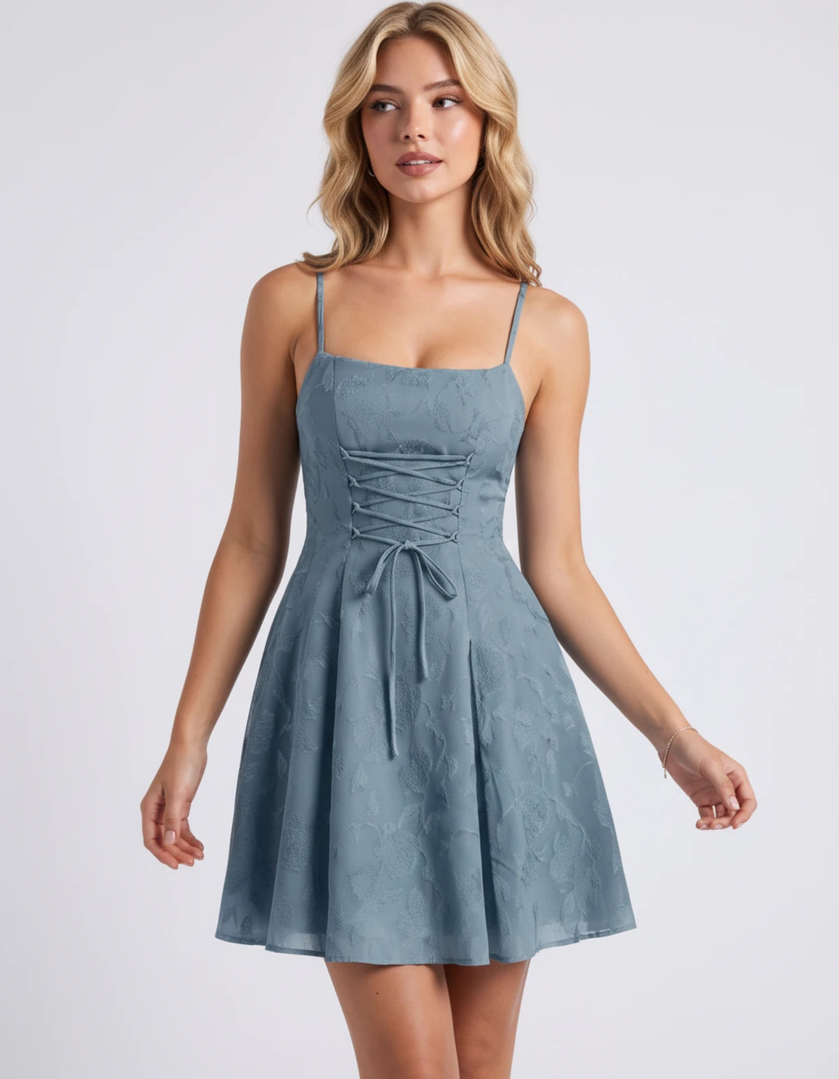 Flavienne Mini Dress — Dusty Blue | SKU: SD-14421-dustyblue-2,SD-14421-dustyblue-4,SD-14421-dustyblue-6,SD-14421-dustyblue-8,SD-14421-dustyblue-10,SD-14421-dustyblue-12,SD-14421-dustyblue-14,SD-14421-dustyblue-16,SD-14421-dustyblue-16W,SD-14421-dustyblue-18W,SD-14421-dustyblue-20W,SD-14421-dustyblue-22W