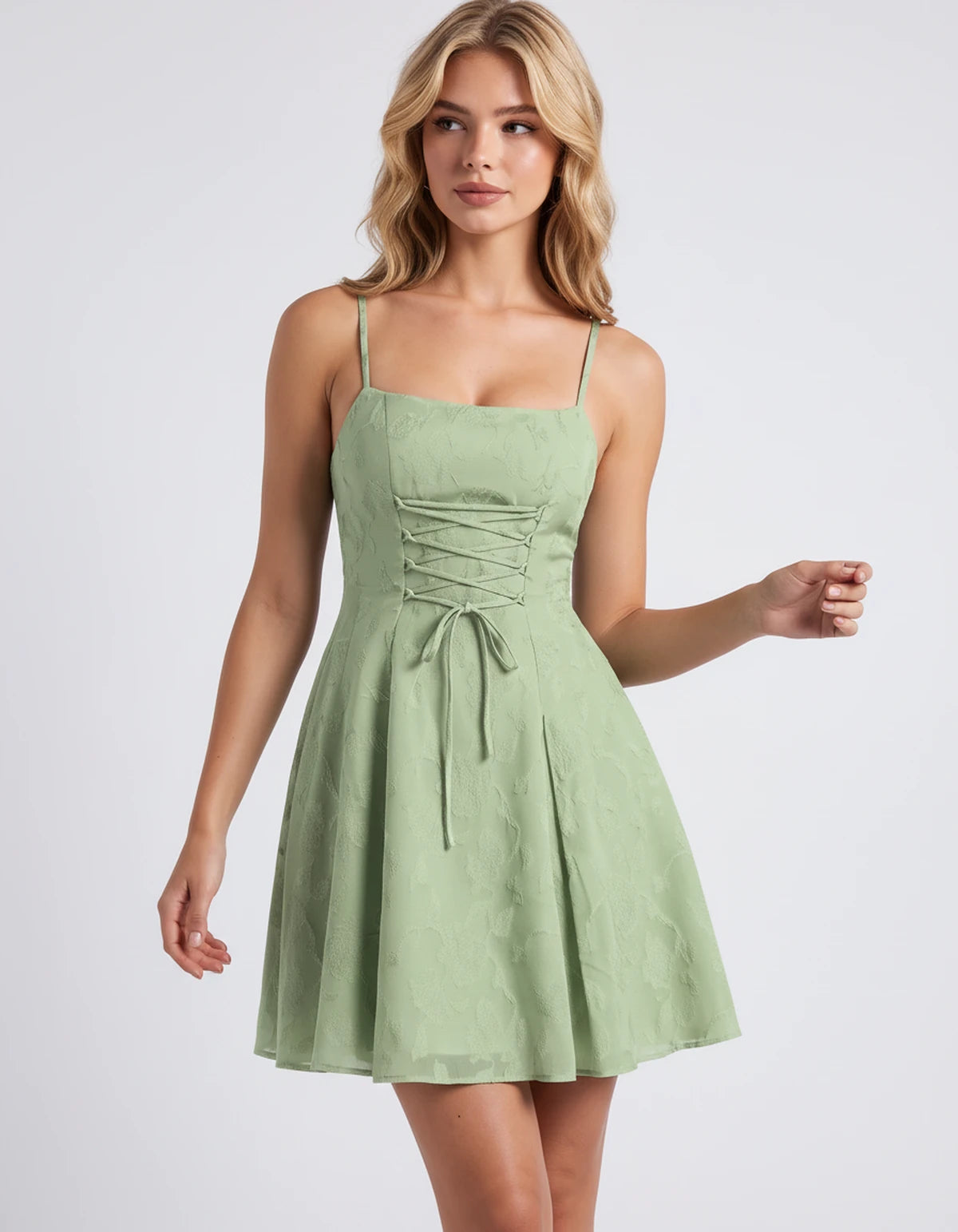 Flavienne Mini Dress — Dusty Sage | SKU: SD-14421-dustysage-2,SD-14421-dustysage-4,SD-14421-dustysage-6,SD-14421-dustysage-8,SD-14421-dustysage-10,SD-14421-dustysage-12,SD-14421-dustysage-14,SD-14421-dustysage-16,SD-14421-dustysage-16W,SD-14421-dustysage-18W,SD-14421-dustysage-20W,SD-14421-dustysage-22W