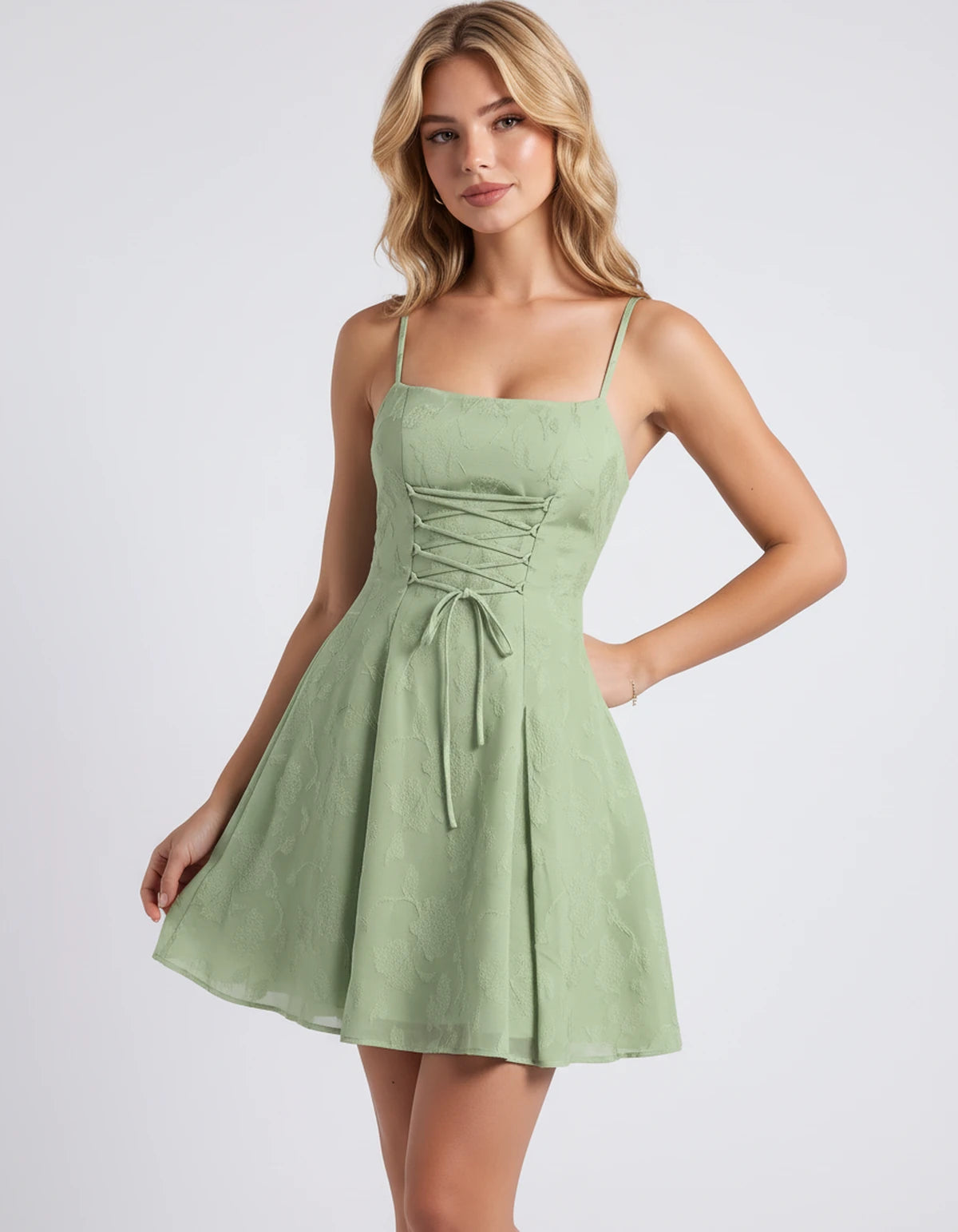 Flavienne Mini Dress — Dusty Sage | SKU: SD-14421-dustysage-2,SD-14421-dustysage-4,SD-14421-dustysage-6,SD-14421-dustysage-8,SD-14421-dustysage-10,SD-14421-dustysage-12,SD-14421-dustysage-14,SD-14421-dustysage-16,SD-14421-dustysage-16W,SD-14421-dustysage-18W,SD-14421-dustysage-20W,SD-14421-dustysage-22W