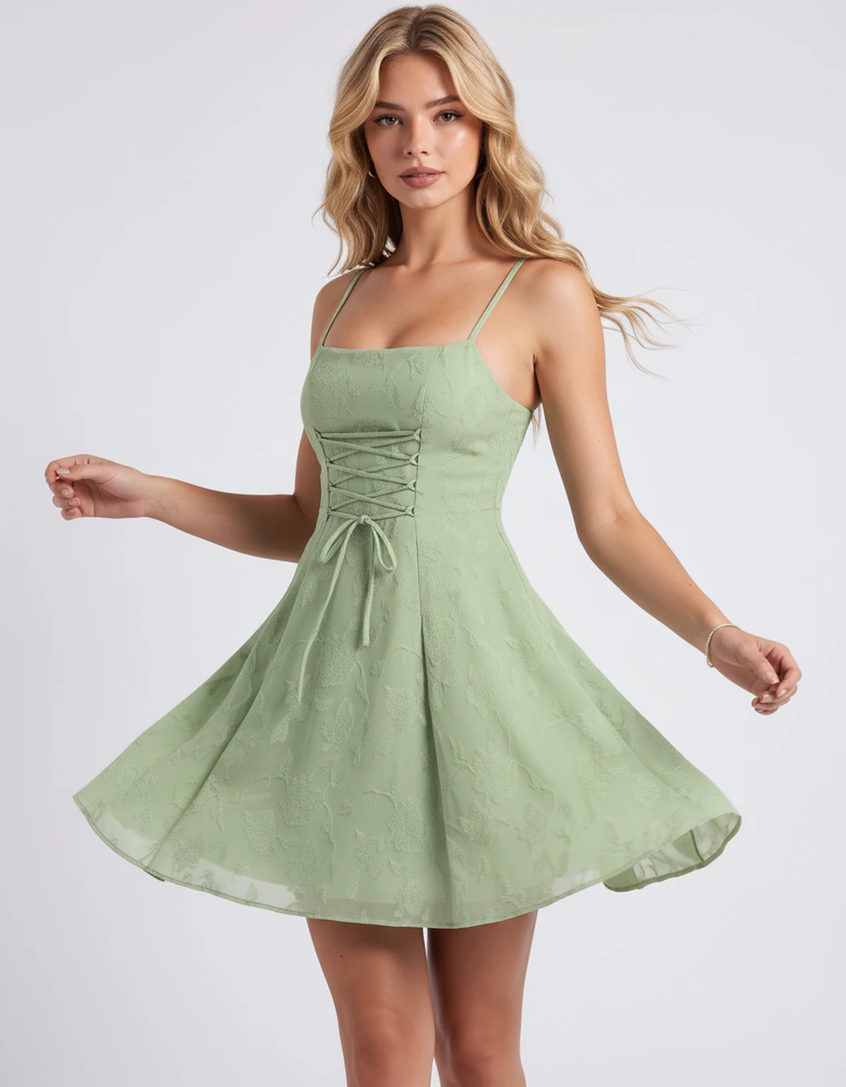 Flavienne Mini Dress — Dusty Sage | SKU: SD-14421-dustysage-2,SD-14421-dustysage-4,SD-14421-dustysage-6,SD-14421-dustysage-8,SD-14421-dustysage-10,SD-14421-dustysage-12,SD-14421-dustysage-14,SD-14421-dustysage-16,SD-14421-dustysage-16W,SD-14421-dustysage-18W,SD-14421-dustysage-20W,SD-14421-dustysage-22W