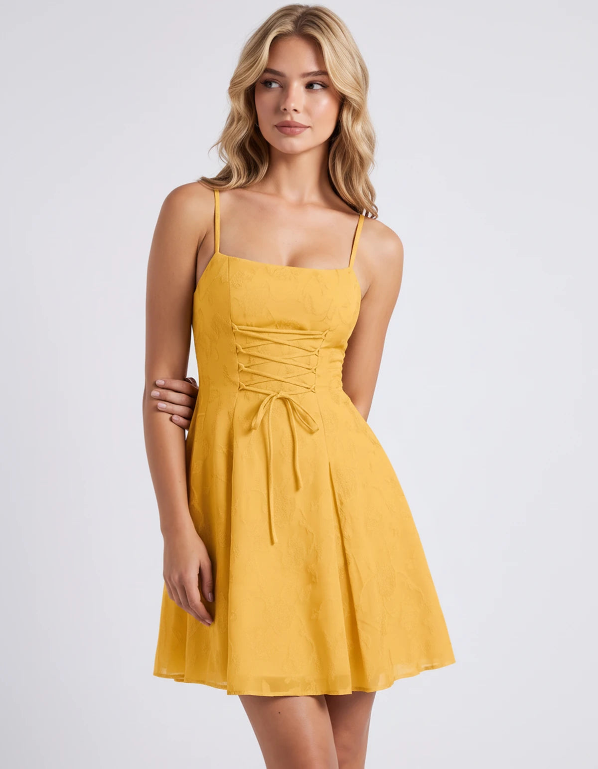 Flavienne Mini Dress — Gold | SKU: SD-14421-gold-2,SD-14421-gold-4,SD-14421-gold-6,SD-14421-gold-8,SD-14421-gold-10,SD-14421-gold-12,SD-14421-gold-14,SD-14421-gold-16,SD-14421-gold-16W,SD-14421-gold-18W,SD-14421-gold-20W,SD-14421-gold-22W