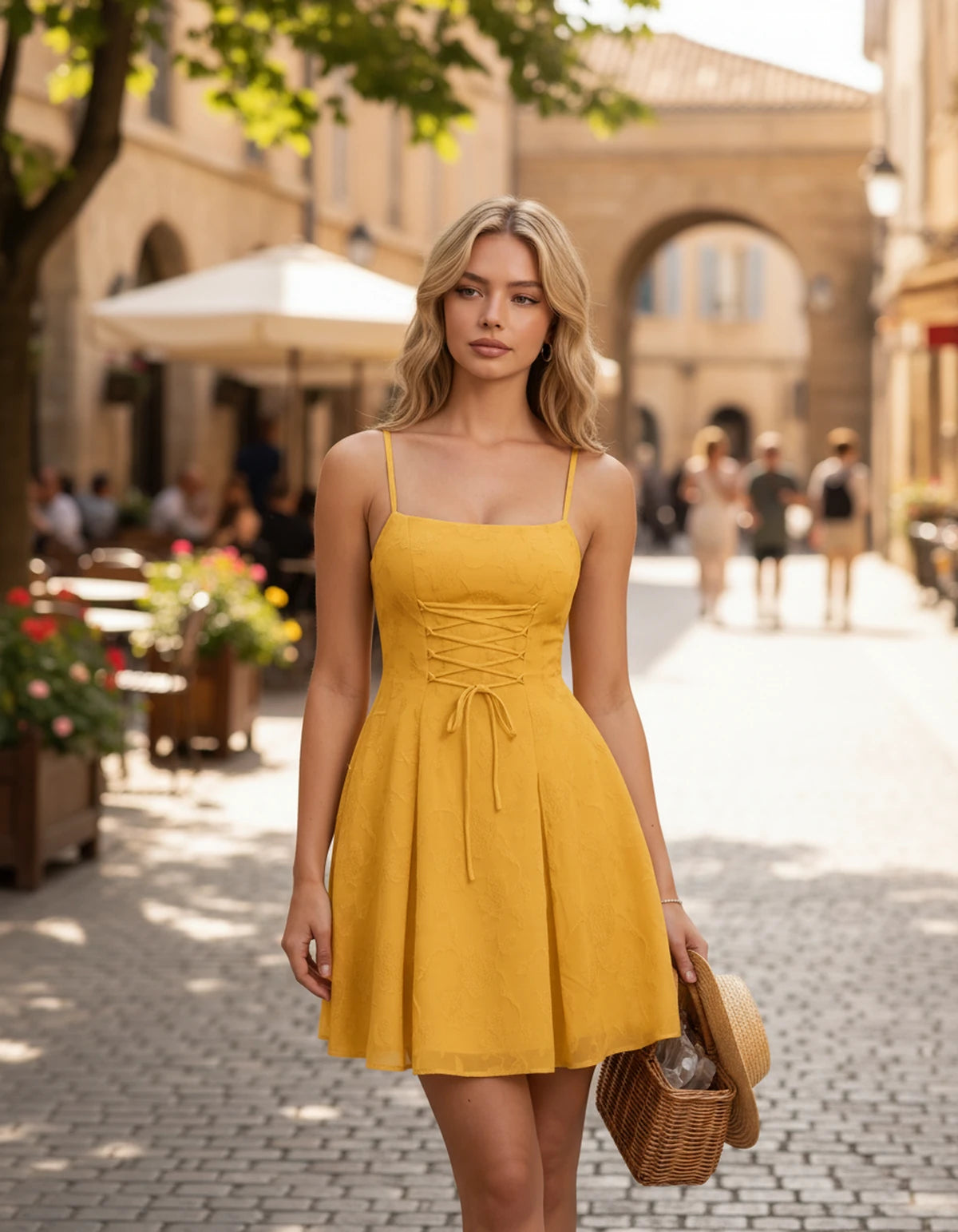 Flavienne Mini Dress — Gold | SKU: SD-14421-gold-2,SD-14421-gold-4,SD-14421-gold-6,SD-14421-gold-8,SD-14421-gold-10,SD-14421-gold-12,SD-14421-gold-14,SD-14421-gold-16,SD-14421-gold-16W,SD-14421-gold-18W,SD-14421-gold-20W,SD-14421-gold-22W