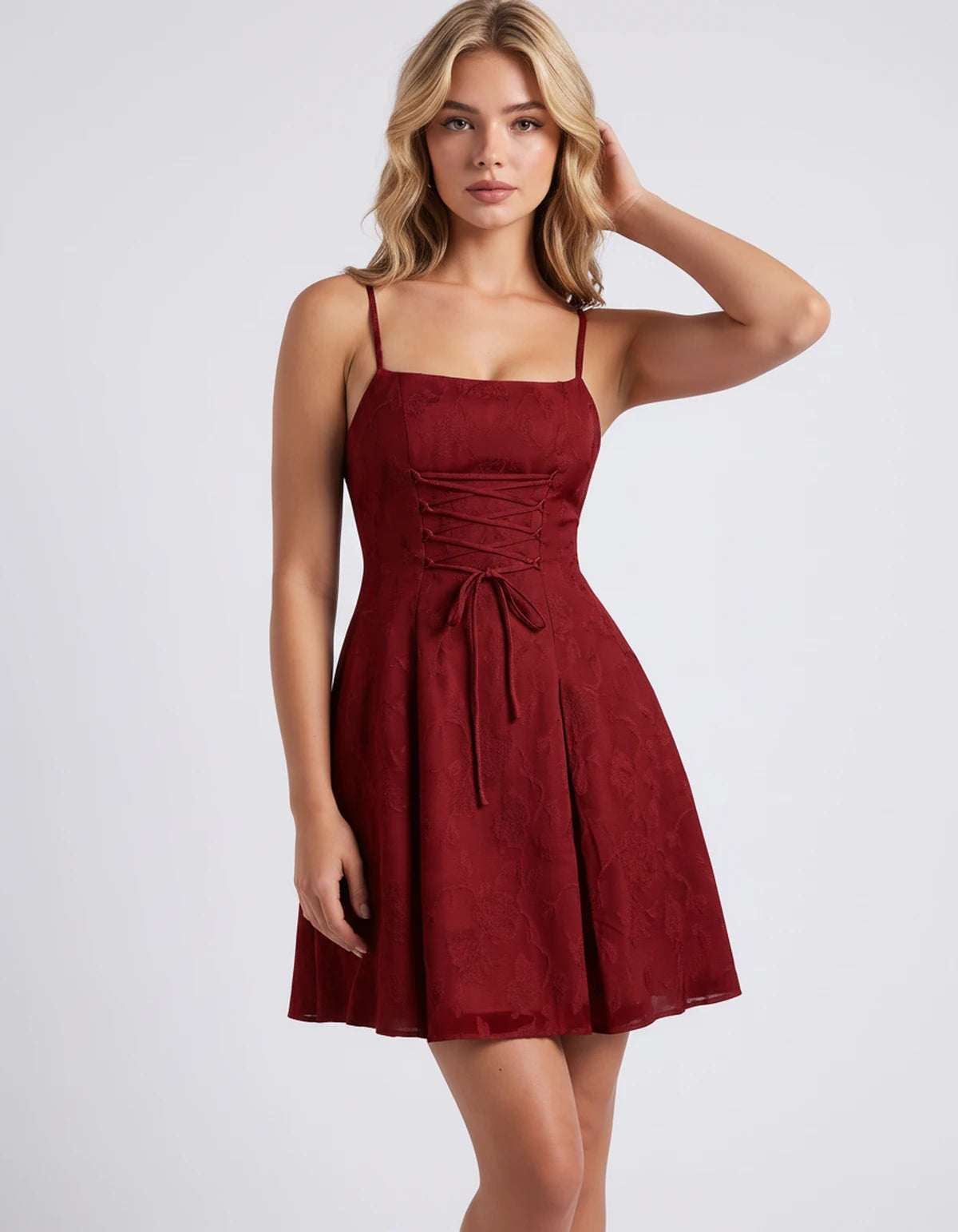 Flavienne Mini Dress — Red | SKU: SD-14421-red-2,SD-14421-red-4,SD-14421-red-6,SD-14421-red-8,SD-14421-red-10,SD-14421-red-12,SD-14421-red-14,SD-14421-red-16,SD-14421-red-16W,SD-14421-red-18W,SD-14421-red-20W,SD-14421-red-22W