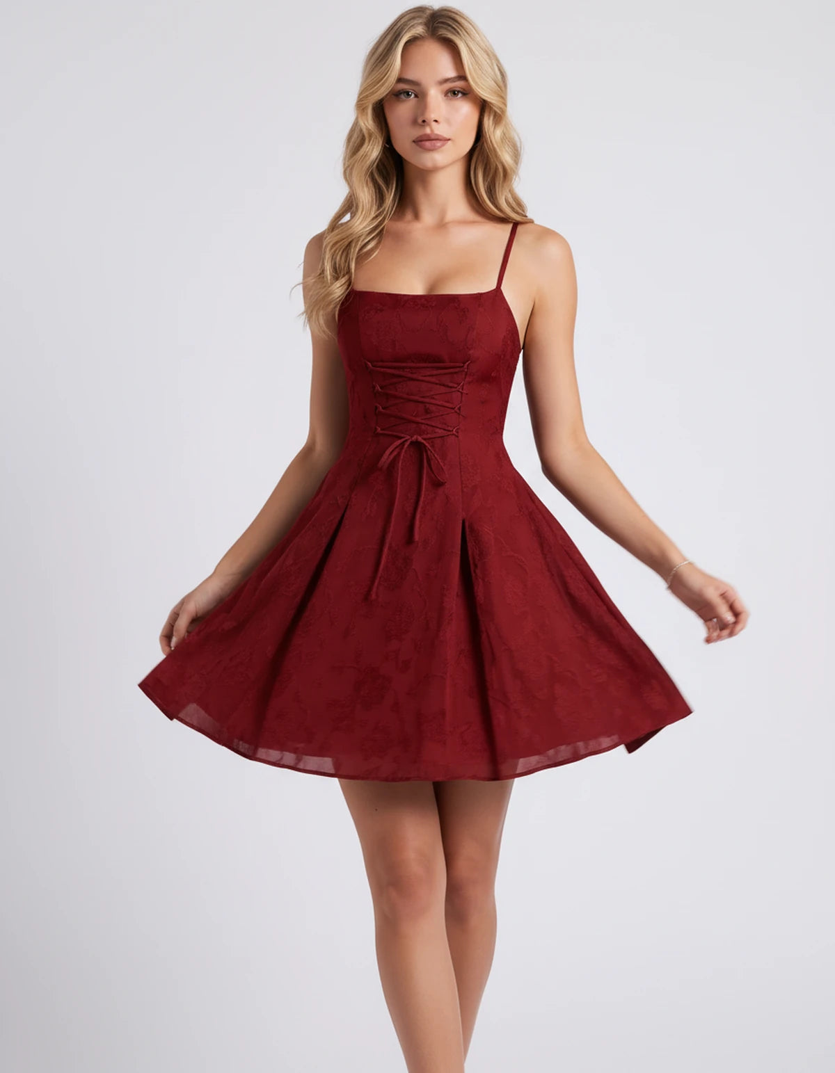 Flavienne Mini Dress — Red | SKU: SD-14421-red-2,SD-14421-red-4,SD-14421-red-6,SD-14421-red-8,SD-14421-red-10,SD-14421-red-12,SD-14421-red-14,SD-14421-red-16,SD-14421-red-16W,SD-14421-red-18W,SD-14421-red-20W,SD-14421-red-22W