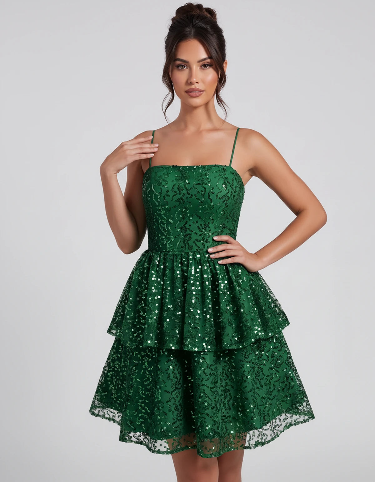 Florabel Mini Dress — Emerald | SKU: SD-93674-emerald-2,SD-93674-emerald-4,SD-93674-emerald-6,SD-93674-emerald-8,SD-93674-emerald-10,SD-93674-emerald-12,SD-93674-emerald-14,SD-93674-emerald-16,SD-93674-emerald-16W,SD-93674-emerald-18W,SD-93674-emerald-20W,SD-93674-emerald-22W