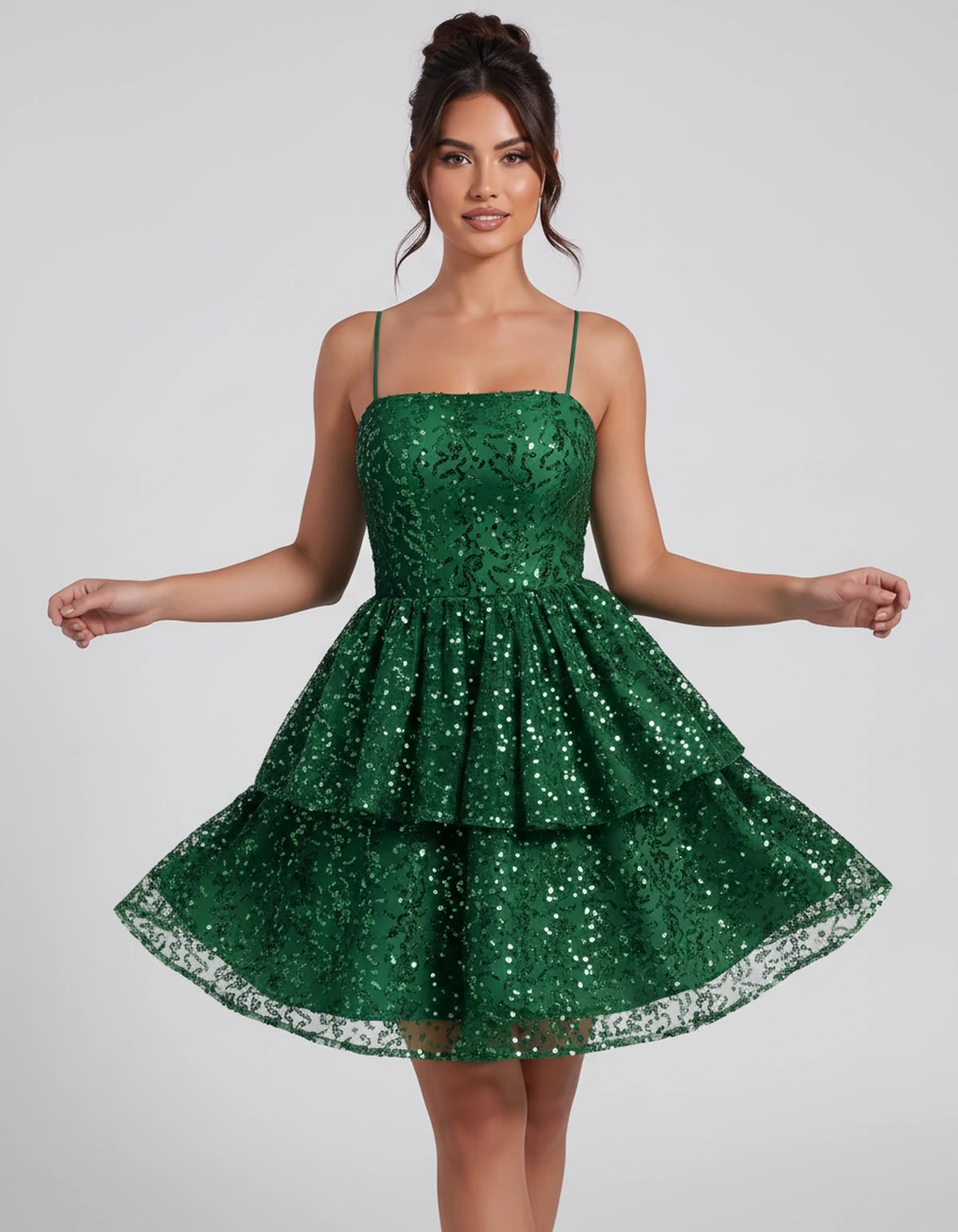 Florabel Mini Dress — Emerald | SKU: SD-93674-emerald-2,SD-93674-emerald-4,SD-93674-emerald-6,SD-93674-emerald-8,SD-93674-emerald-10,SD-93674-emerald-12,SD-93674-emerald-14,SD-93674-emerald-16,SD-93674-emerald-16W,SD-93674-emerald-18W,SD-93674-emerald-20W,SD-93674-emerald-22W