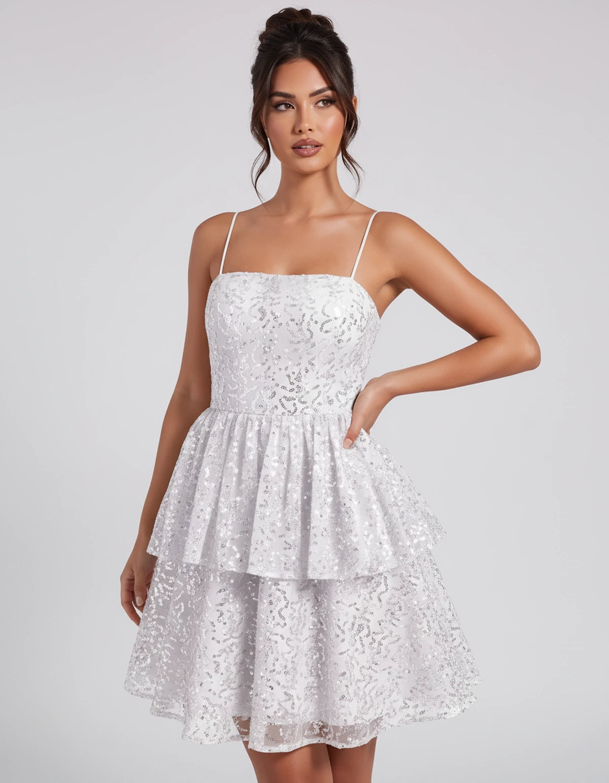 Florabel Mini Dress — White | SKU: SD-93674-white-2,SD-93674-white-4,SD-93674-white-6,SD-93674-white-8,SD-93674-white-10,SD-93674-white-12,SD-93674-white-14,SD-93674-white-16,SD-93674-white-16W,SD-93674-white-18W,SD-93674-white-20W,SD-93674-white-22W