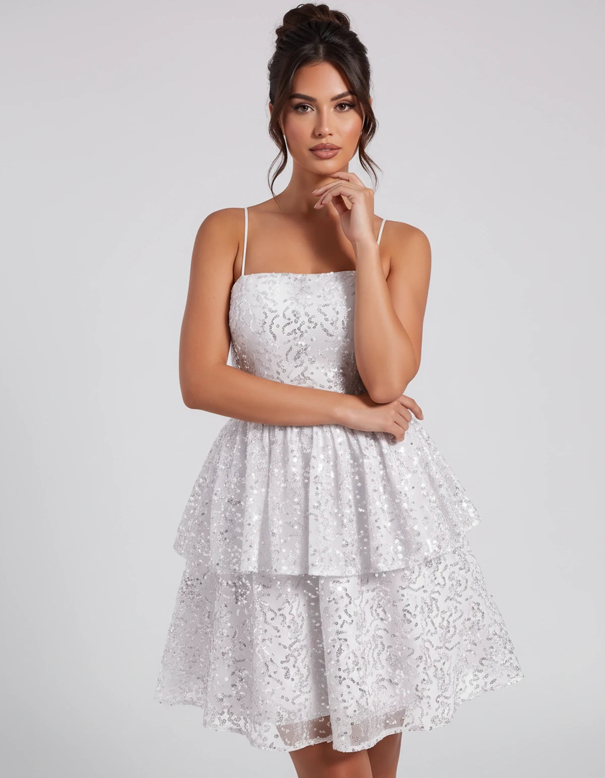 Florabel Mini Dress — White | SKU: SD-93674-white-2,SD-93674-white-4,SD-93674-white-6,SD-93674-white-8,SD-93674-white-10,SD-93674-white-12,SD-93674-white-14,SD-93674-white-16,SD-93674-white-16W,SD-93674-white-18W,SD-93674-white-20W,SD-93674-white-22W