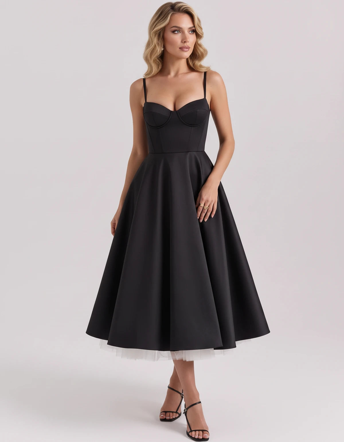 Floriane Midi Dresses — Black | SKU: SD-68808-black-XS,SD-68808-black-S,SD-68808-black-M,SD-68808-black-L,SD-68808-black-XL,SD-68808-black-2XL
