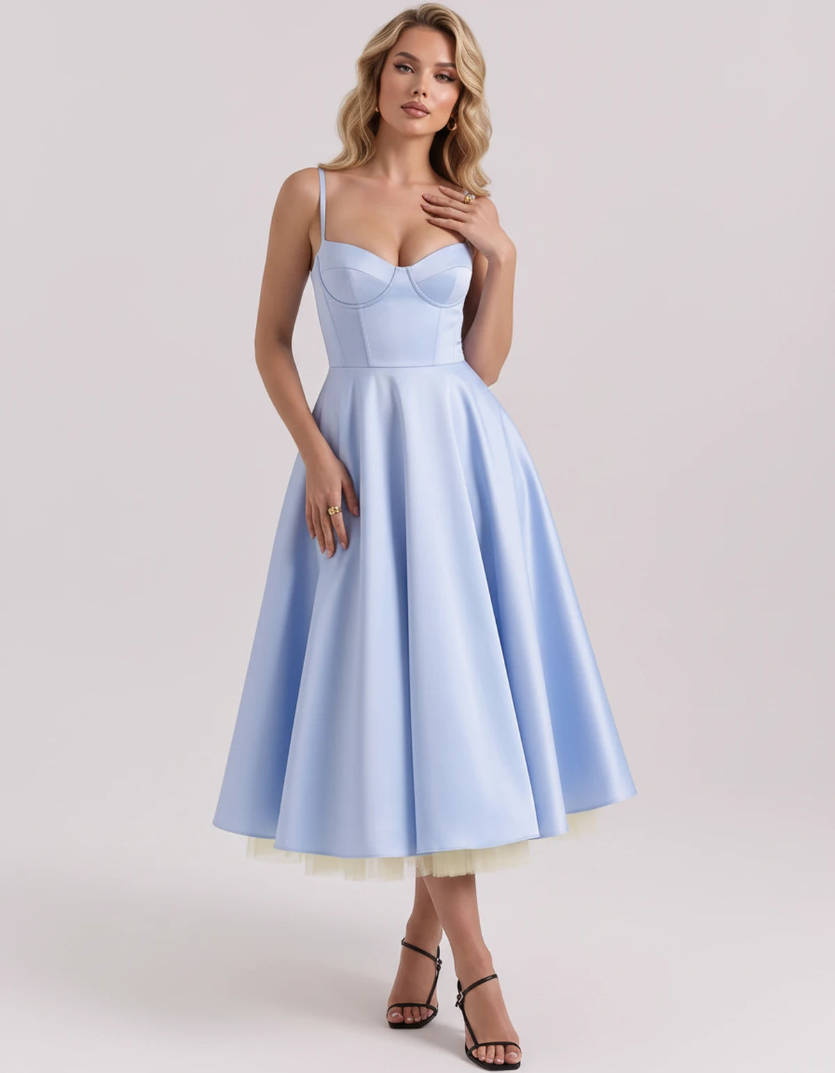 Floriane Midi Dresses — Blue | SKU: SD-68808-blue-XS,SD-68808-blue-S,SD-68808-blue-M,SD-68808-blue-L,SD-68808-blue-XL,SD-68808-blue-2XL
