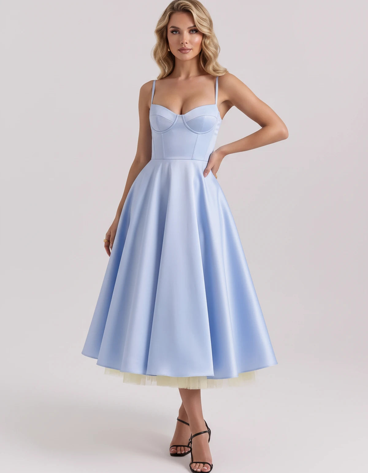 Floriane Midi Dresses — Blue | SKU: SD-68808-blue-XS,SD-68808-blue-S,SD-68808-blue-M,SD-68808-blue-L,SD-68808-blue-XL,SD-68808-blue-2XL