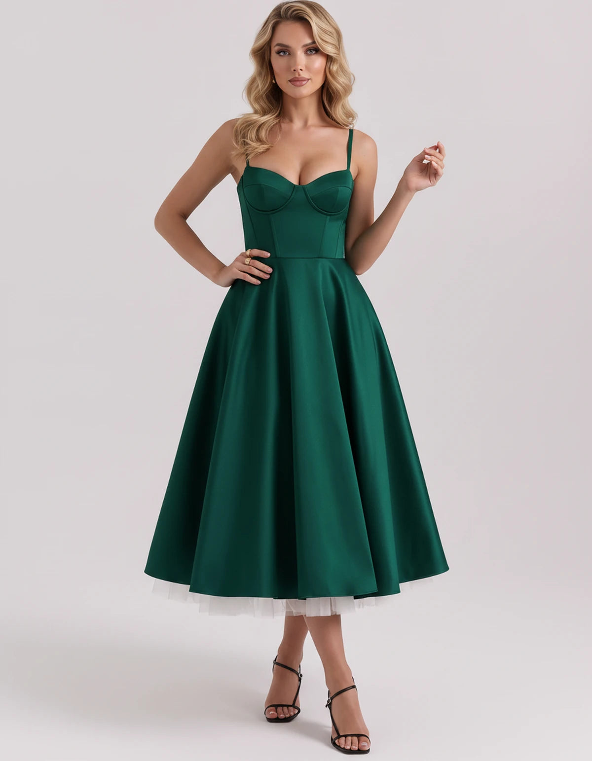 Floriane Midi Dresses — Green | SKU: SD-68808-green-XS,SD-68808-green-S,SD-68808-green-M,SD-68808-green-L,SD-68808-green-XL,SD-68808-green-2XL