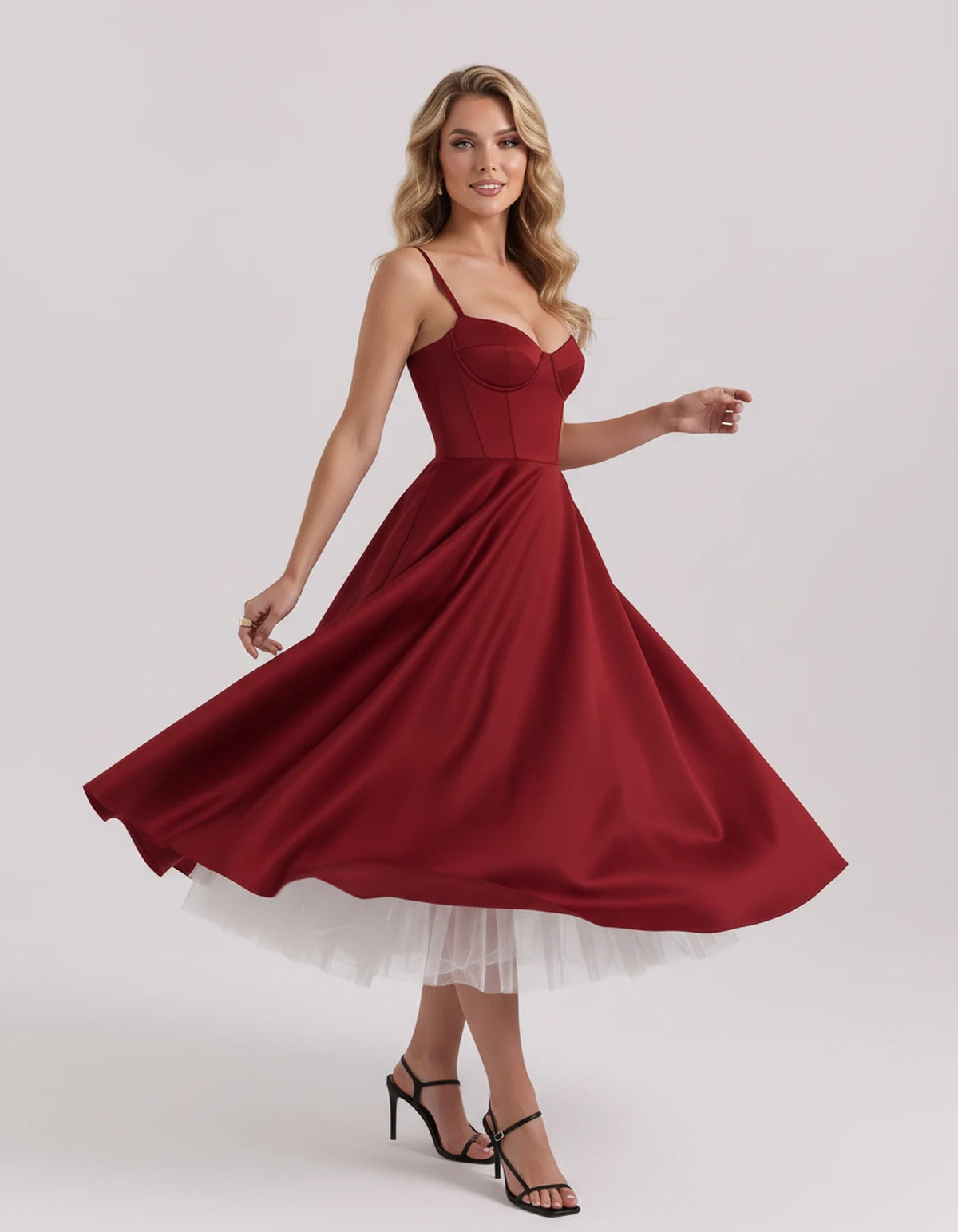 Floriane Midi Dresses — Red | SKU: SD-68808-red-XS,SD-68808-red-S,SD-68808-red-M,SD-68808-red-L,SD-68808-red-XL,SD-68808-red-2XL