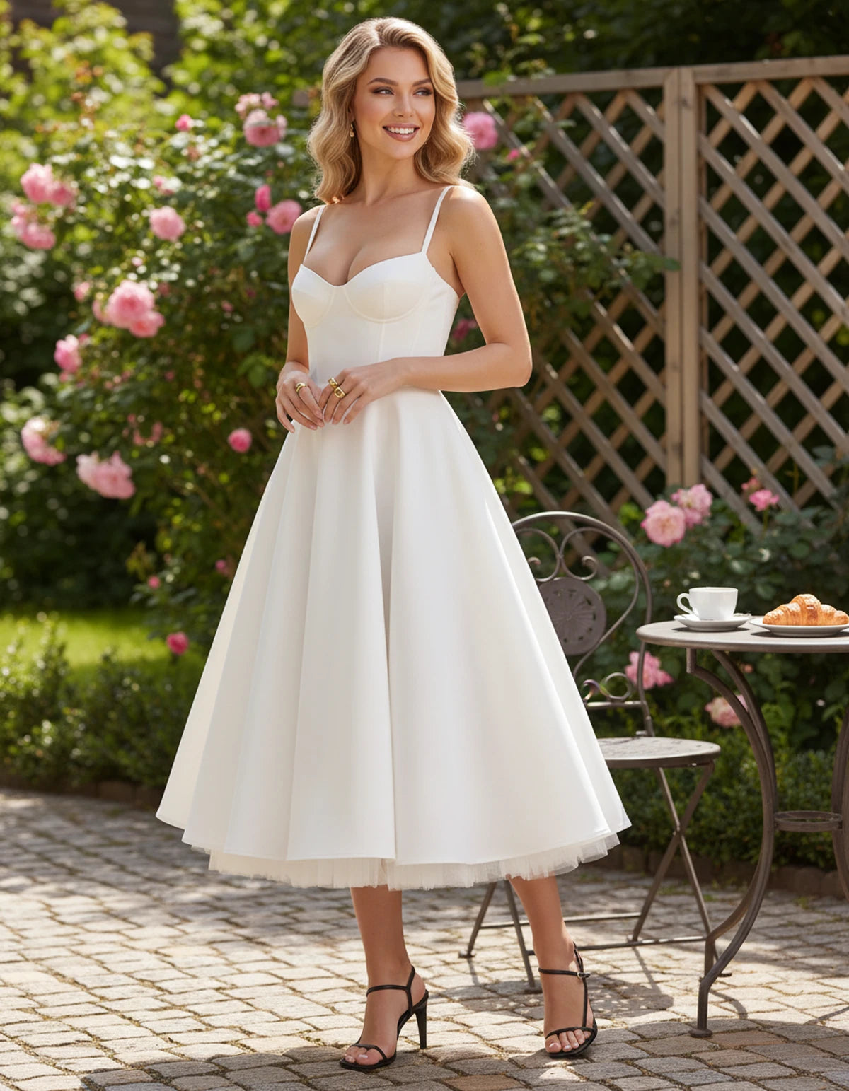 Floriane Midi Dresses — White | SKU: SD-68808-white-XS,SD-68808-white-S,SD-68808-white-M,SD-68808-white-L,SD-68808-white-XL,SD-68808-white-2XL