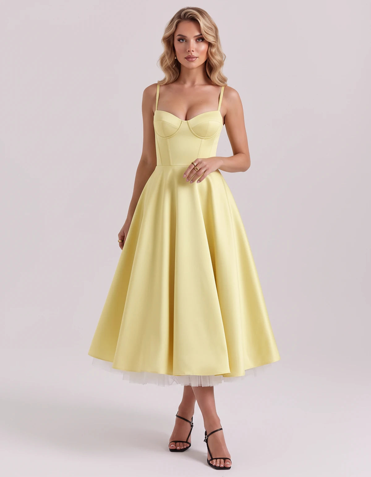 Floriane Midi Dresses — Yellow | SKU: SD-68808-yellow-XS,SD-68808-yellow-S,SD-68808-yellow-M,SD-68808-yellow-L,SD-68808-yellow-XL,SD-68808-yellow-2XL