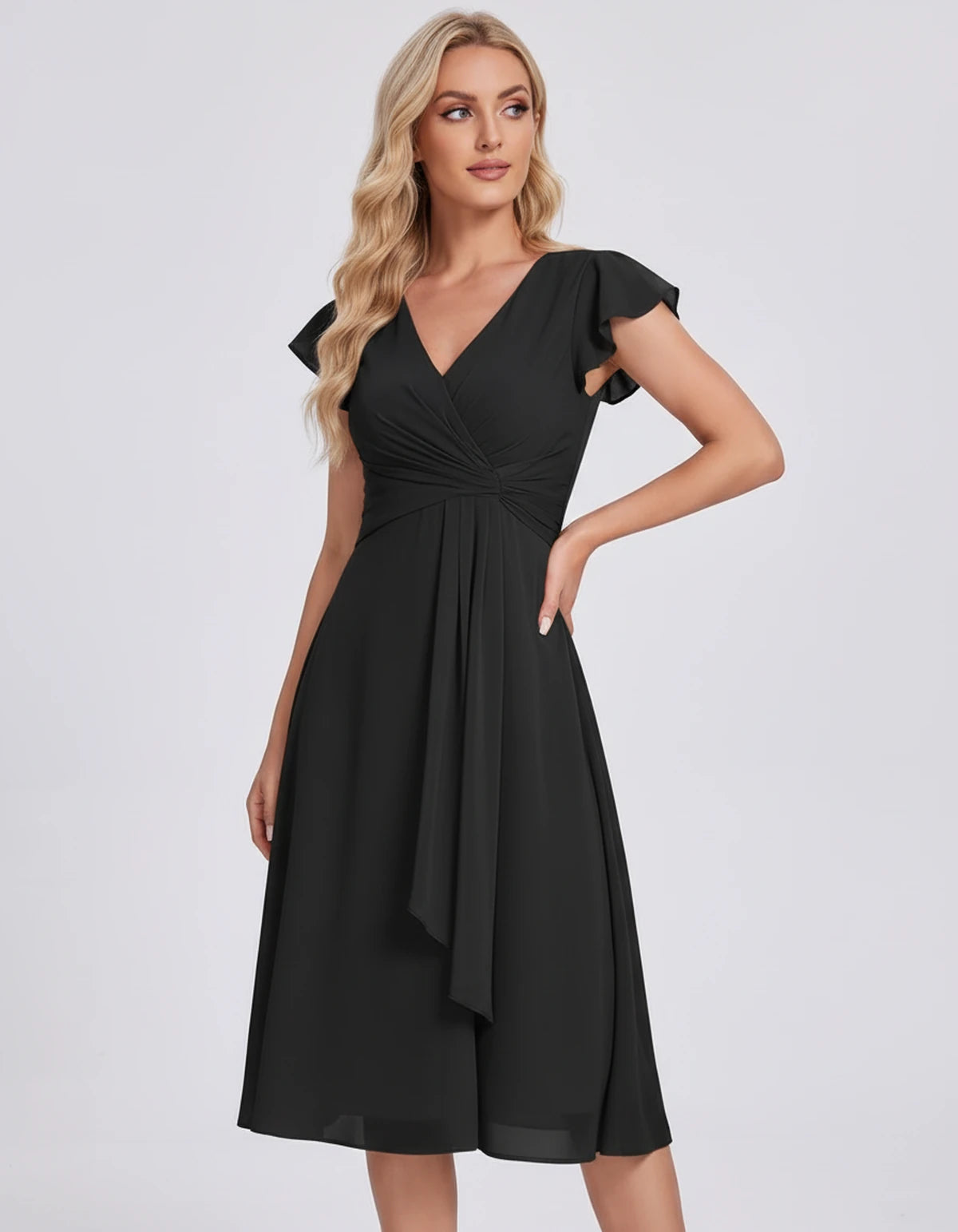 Fontanelle Midi Dresses — Black | SKU: SD-32287-black-2,SD-32287-black-4,SD-32287-black-6,SD-32287-black-8,SD-32287-black-10,SD-32287-black-12,SD-32287-black-14,SD-32287-black-16,SD-32287-black-16W,SD-32287-black-18W,SD-32287-black-20W,SD-32287-black-22W