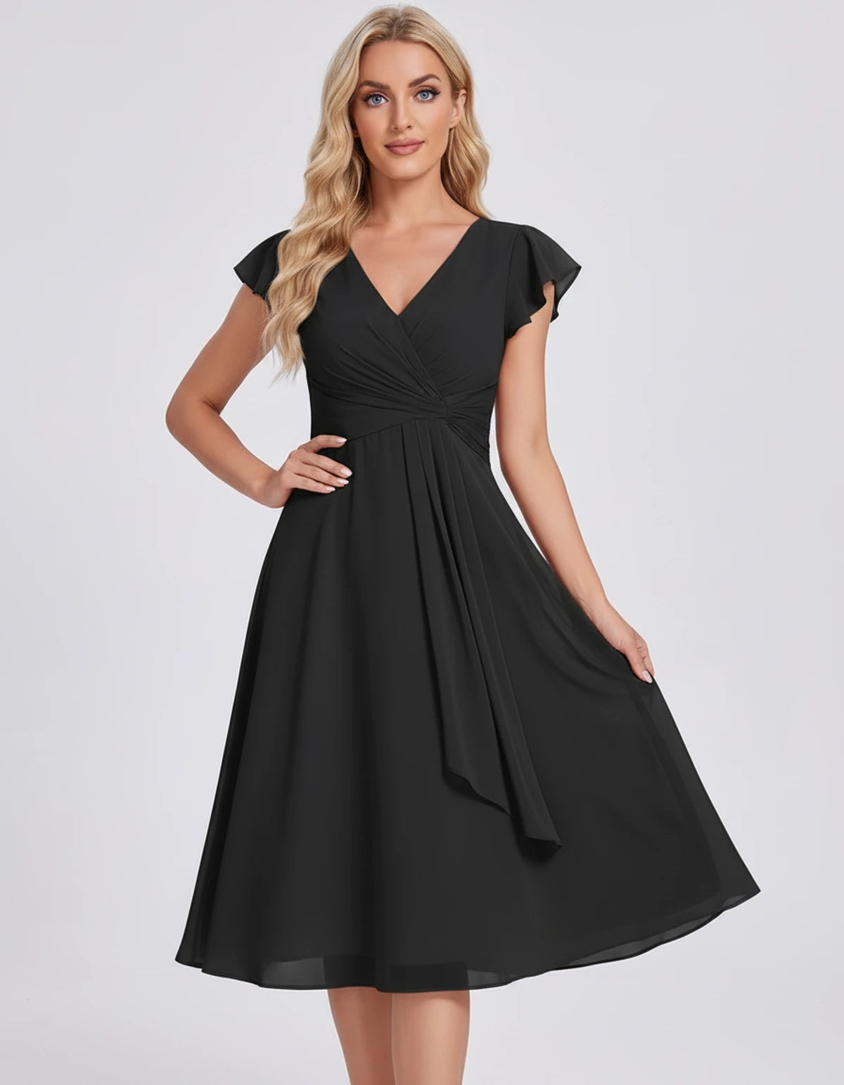 Fontanelle Midi Dresses — Black | SKU: SD-32287-black-2,SD-32287-black-4,SD-32287-black-6,SD-32287-black-8,SD-32287-black-10,SD-32287-black-12,SD-32287-black-14,SD-32287-black-16,SD-32287-black-16W,SD-32287-black-18W,SD-32287-black-20W,SD-32287-black-22W