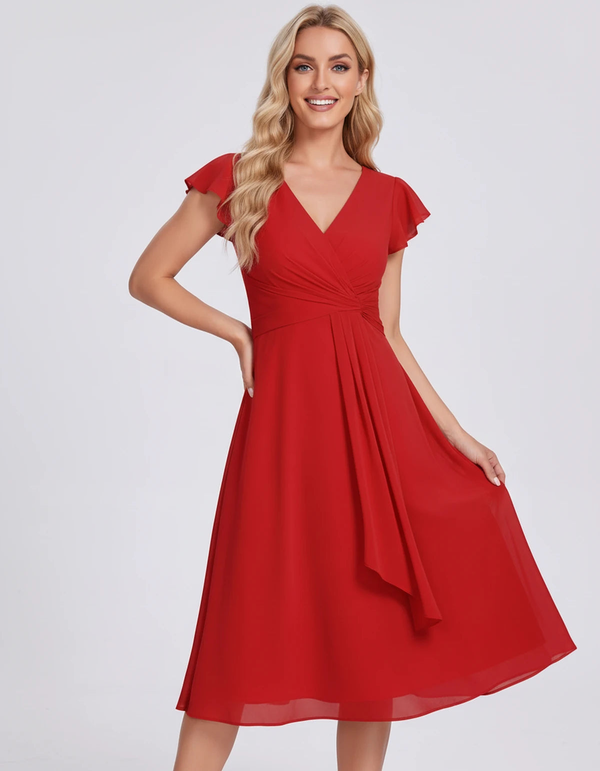 Fontanelle Midi Dresses — Red | SKU: SD-32287-red-2,SD-32287-red-4,SD-32287-red-6,SD-32287-red-8,SD-32287-red-10,SD-32287-red-12,SD-32287-red-14,SD-32287-red-16,SD-32287-red-16W,SD-32287-red-18W,SD-32287-red-20W,SD-32287-red-22W