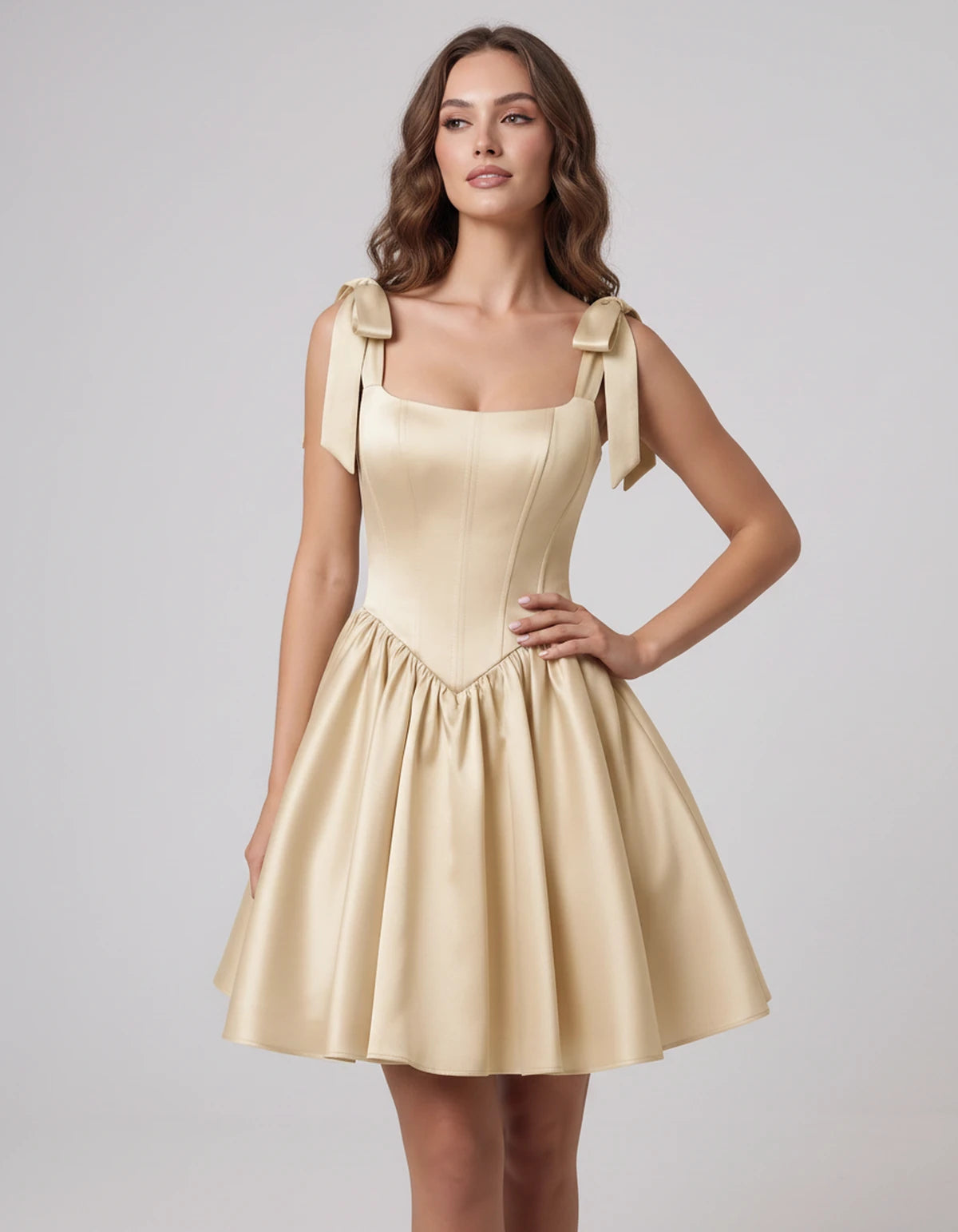 Gardenia Mini Dress — Champagne | SKU: SD-99958-champagne-2,SD-99958-champagne-4,SD-99958-champagne-6,SD-99958-champagne-8,SD-99958-champagne-10,SD-99958-champagne-12,SD-99958-champagne-14,SD-99958-champagne-16,SD-99958-champagne-16W,SD-99958-champagne-18W,SD-99958-champagne-20W,SD-99958-champagne-22W