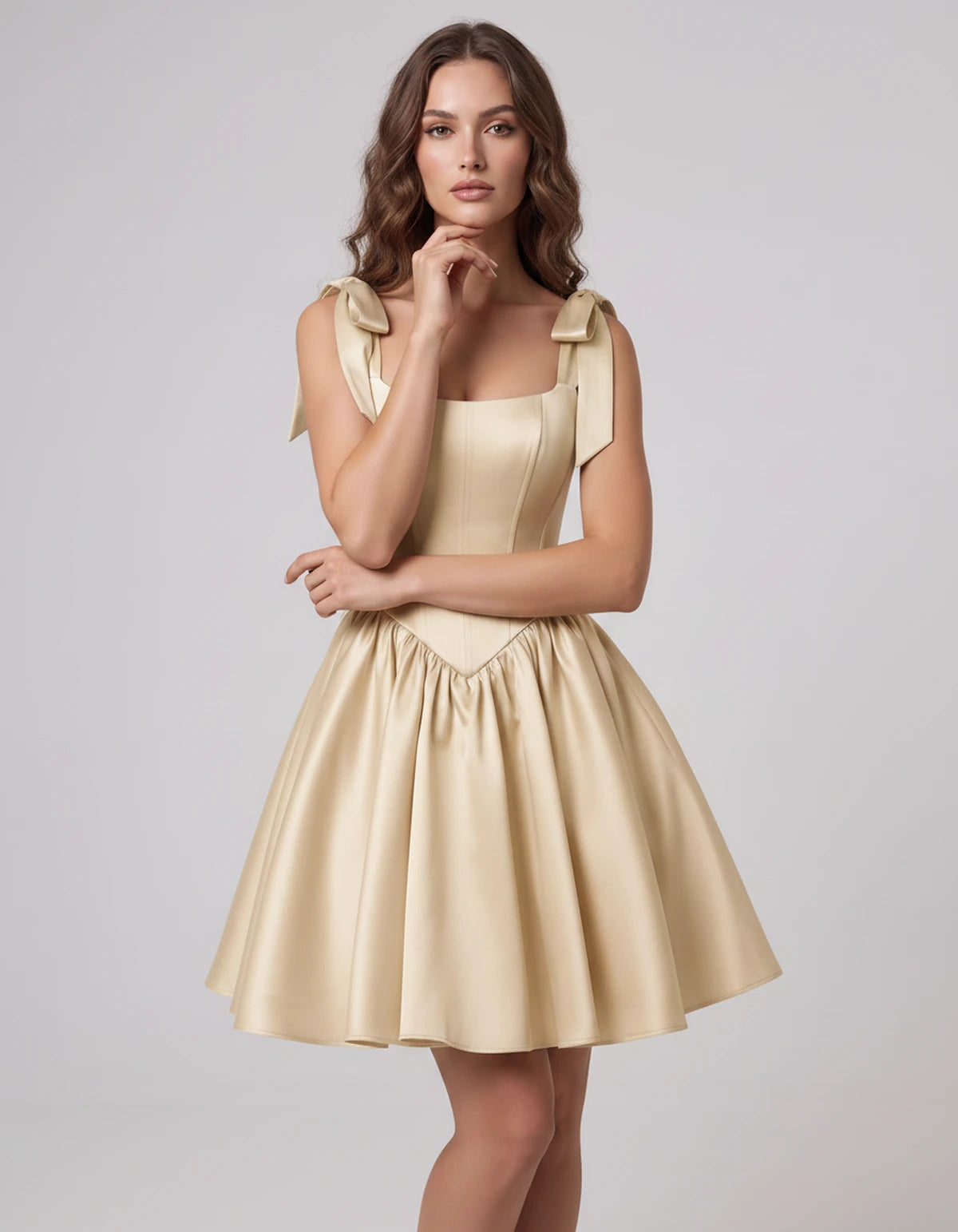Gardenia Mini Dress — Champagne | SKU: SD-99958-champagne-2,SD-99958-champagne-4,SD-99958-champagne-6,SD-99958-champagne-8,SD-99958-champagne-10,SD-99958-champagne-12,SD-99958-champagne-14,SD-99958-champagne-16,SD-99958-champagne-16W,SD-99958-champagne-18W,SD-99958-champagne-20W,SD-99958-champagne-22W