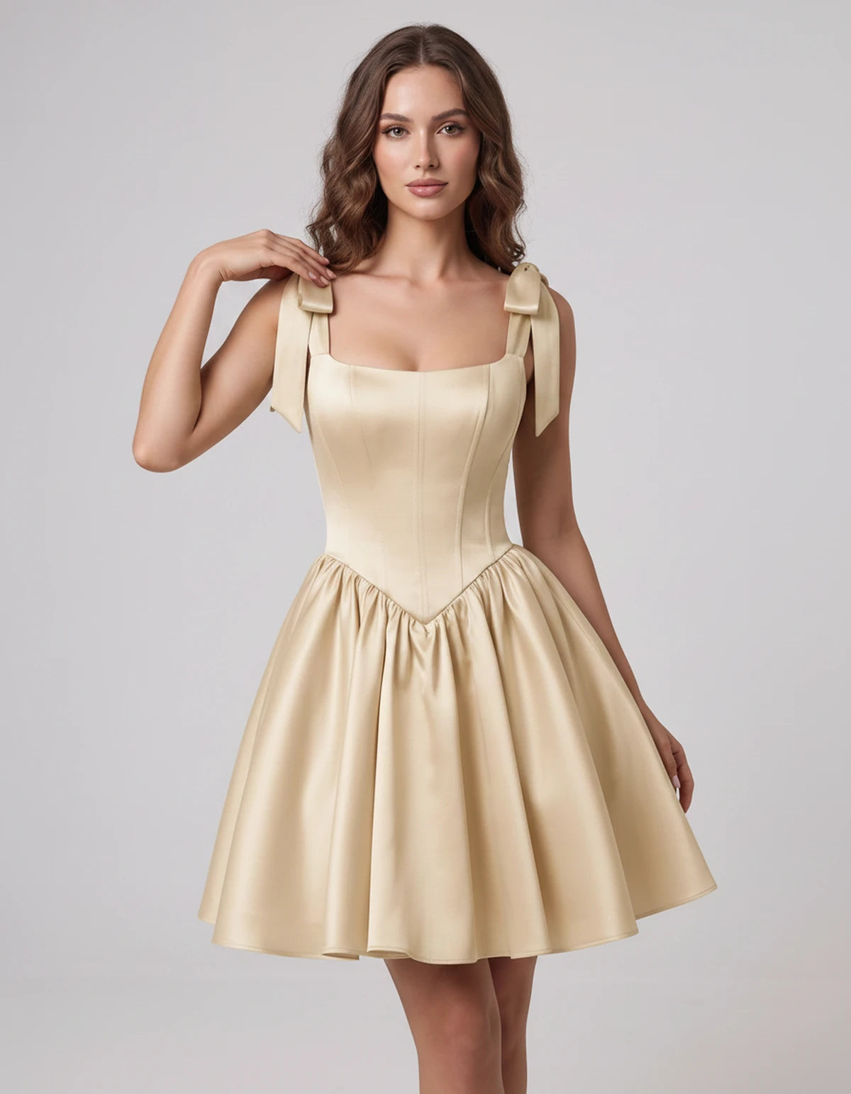 Gardenia Mini Dress — Champagne | SKU: SD-99958-champagne-2,SD-99958-champagne-4,SD-99958-champagne-6,SD-99958-champagne-8,SD-99958-champagne-10,SD-99958-champagne-12,SD-99958-champagne-14,SD-99958-champagne-16,SD-99958-champagne-16W,SD-99958-champagne-18W,SD-99958-champagne-20W,SD-99958-champagne-22W