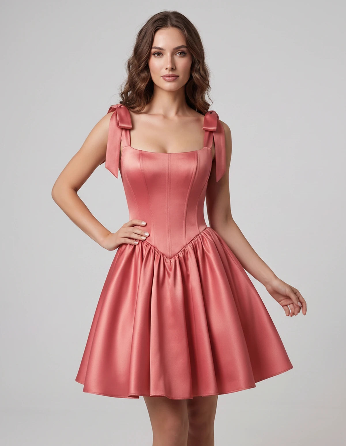 Gardenia Mini Dress — Coral | SKU: SD-99958-coral-2,SD-99958-coral-4,SD-99958-coral-6,SD-99958-coral-8,SD-99958-coral-10,SD-99958-coral-12,SD-99958-coral-14,SD-99958-coral-16,SD-99958-coral-16W,SD-99958-coral-18W,SD-99958-coral-20W,SD-99958-coral-22W